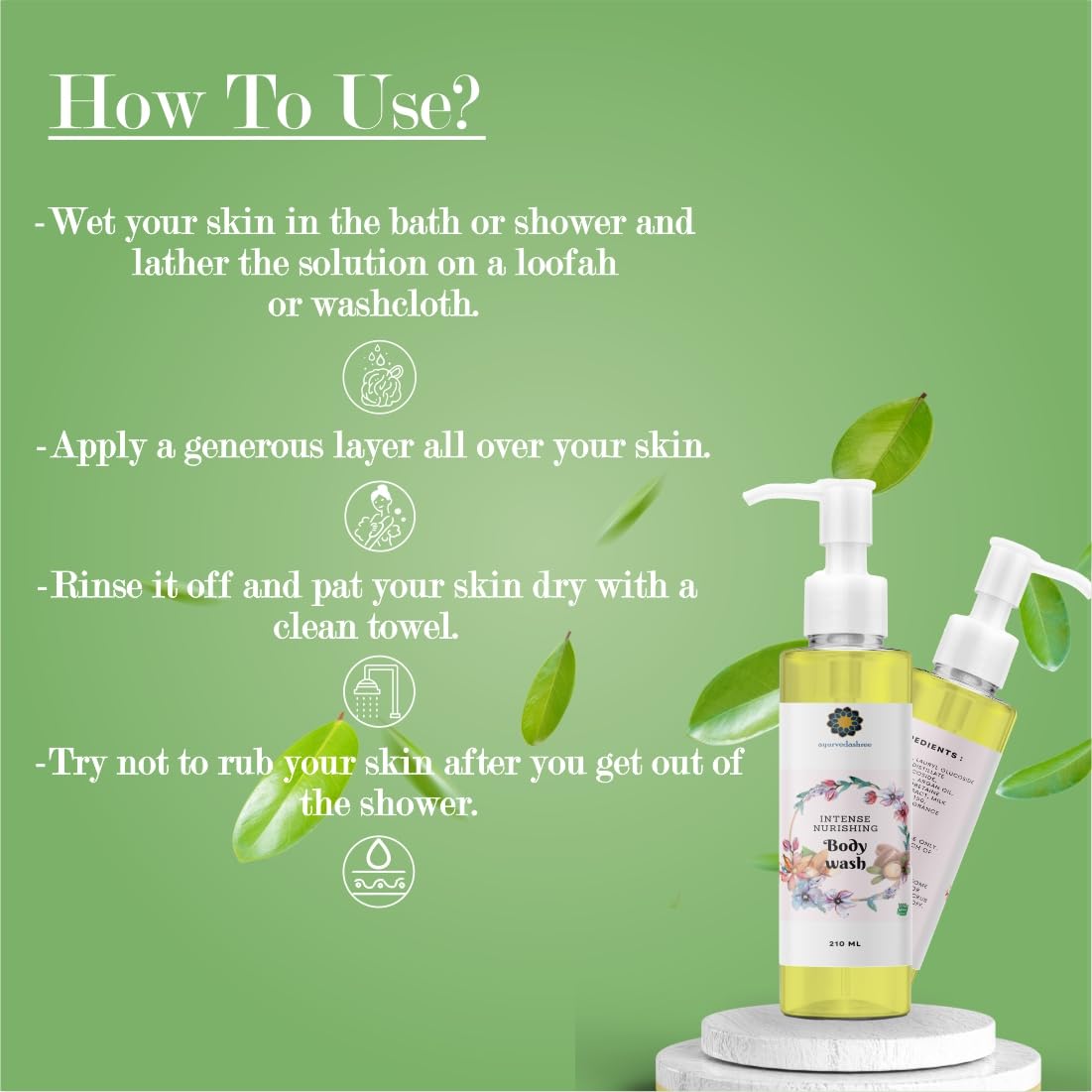 AYURVEDASHREE Intense Nourishing Bodywash Gel with Almond & Argan (210ml), Body Cleanser with Natural ingredients For All Types of Skin.