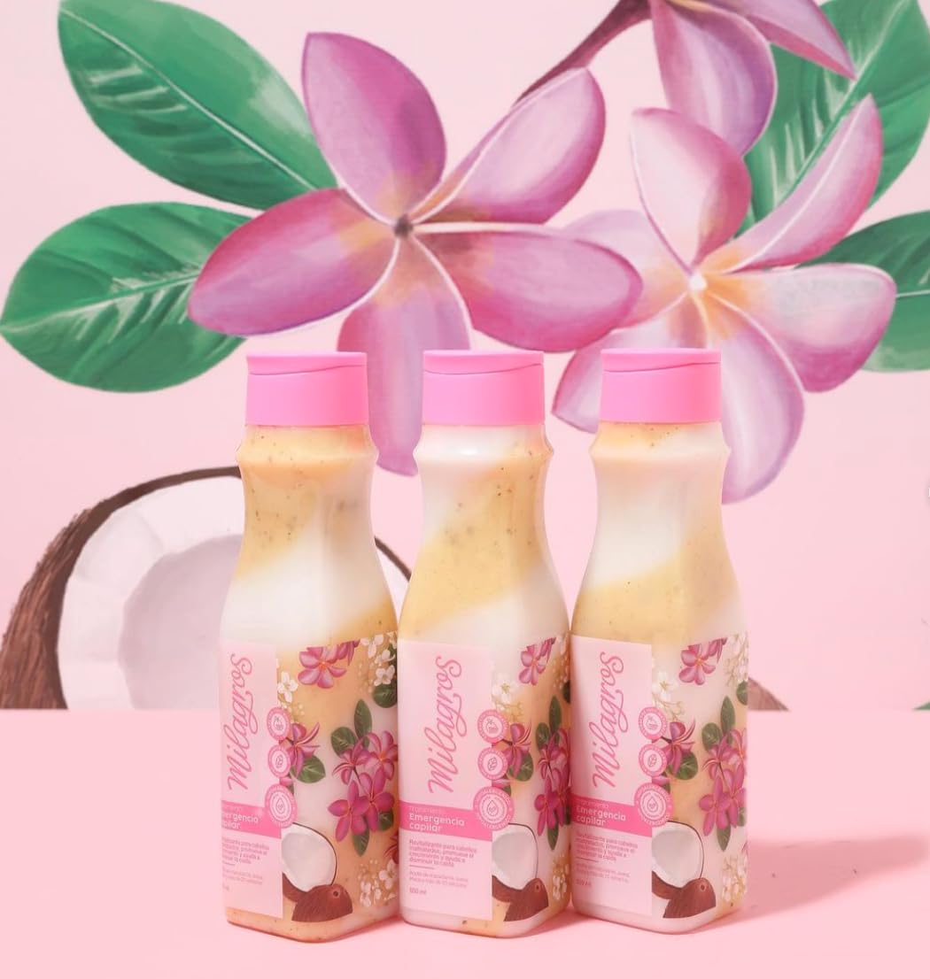 Generic Emergencia Capilar Kit of 2 Milagros Colombian Hair Care Products Shampoo and Treatment for Natural Growth, Strengthening, and Repair, 100% Natural, Pink