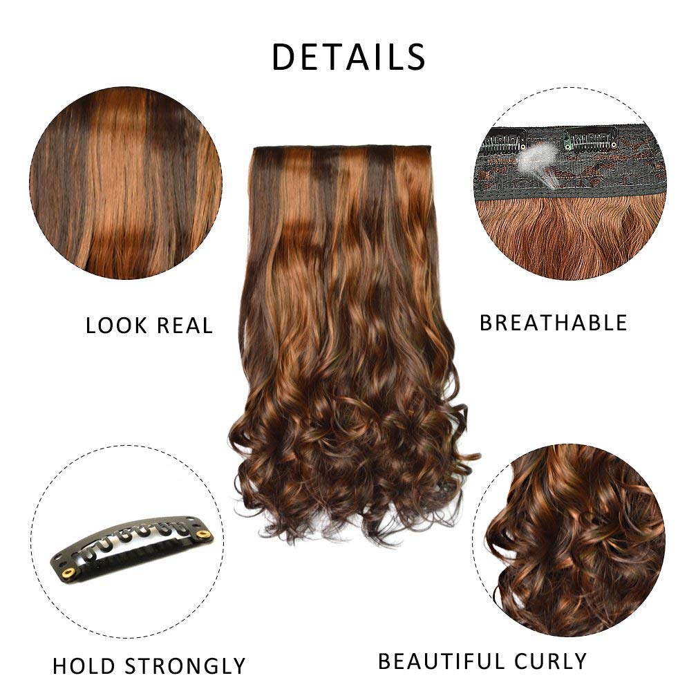 REECHO 20 1-Pack 3/4 Full Head Curly Wave Clips in on Synthetic Hair Extensions Hairpieces for Women 5 Clips 4.5 Oz per Piece - 4KH27