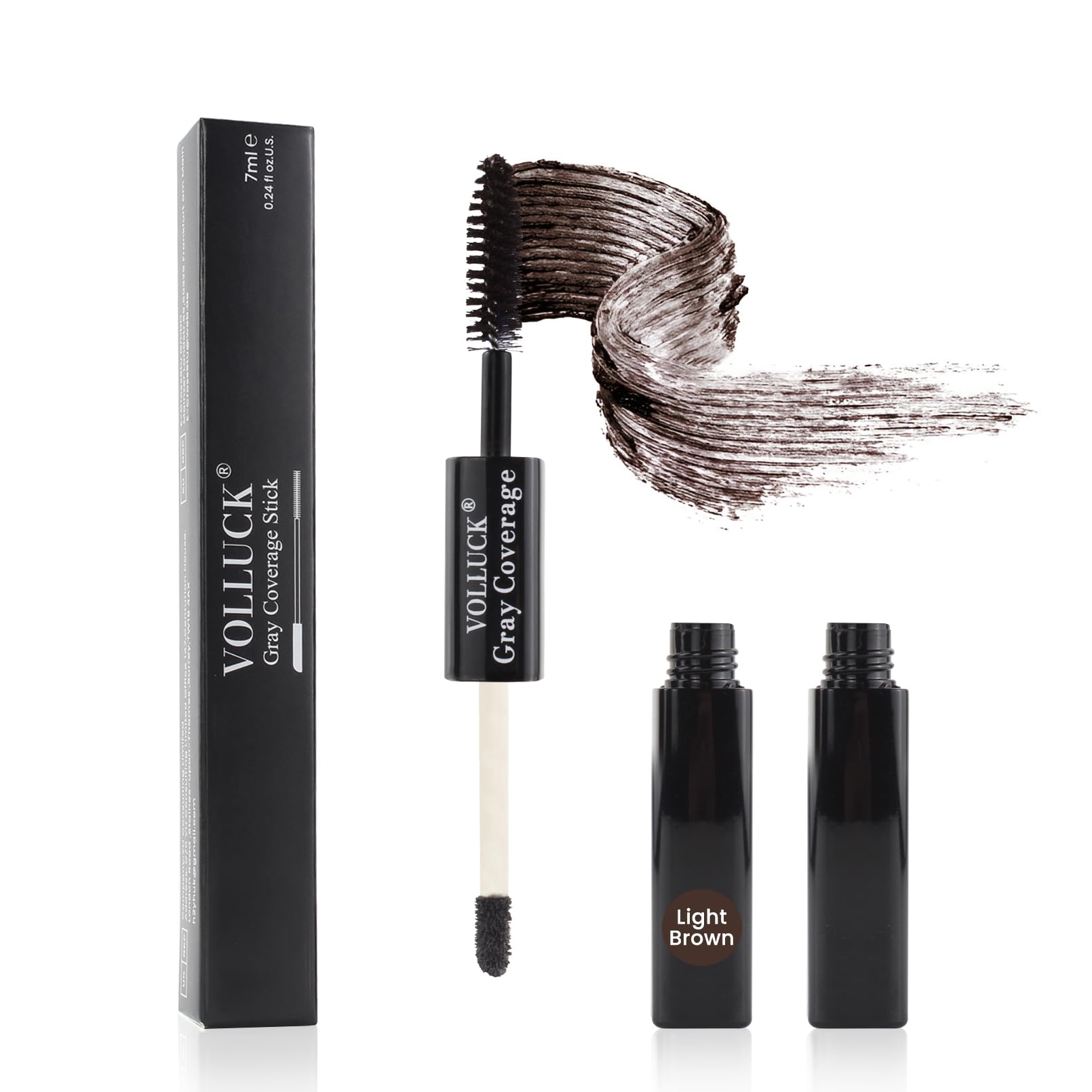 Root Touch Up Stick, Instant Gray Hair Cover Concealer, 2-In-1 Double Head Hair Color Finishing Stick, Hair Mascara Brush for Eyebrow& Beard (Light Brown, 0.23 Fl oz)