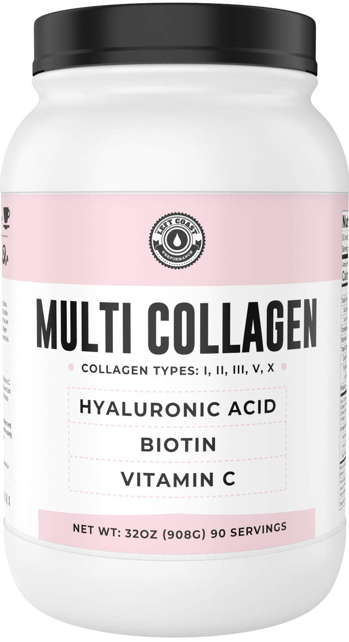 Multi Collagen Powder with Biotin, Hyaluronic Acid, Vitamin C (2lb Value Size) | Hydrolyzed Collagen Supplement (Types I, II, III, V, X). Hair, Skin, Nails for Women, Men