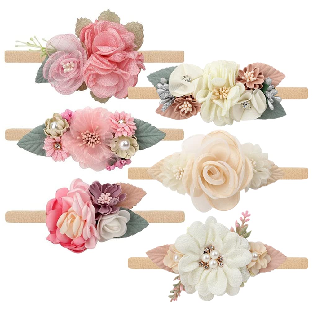 Toptim Baby Floral with Nylon Headbands for Newborn Girls Shower Photo (6 Colors)