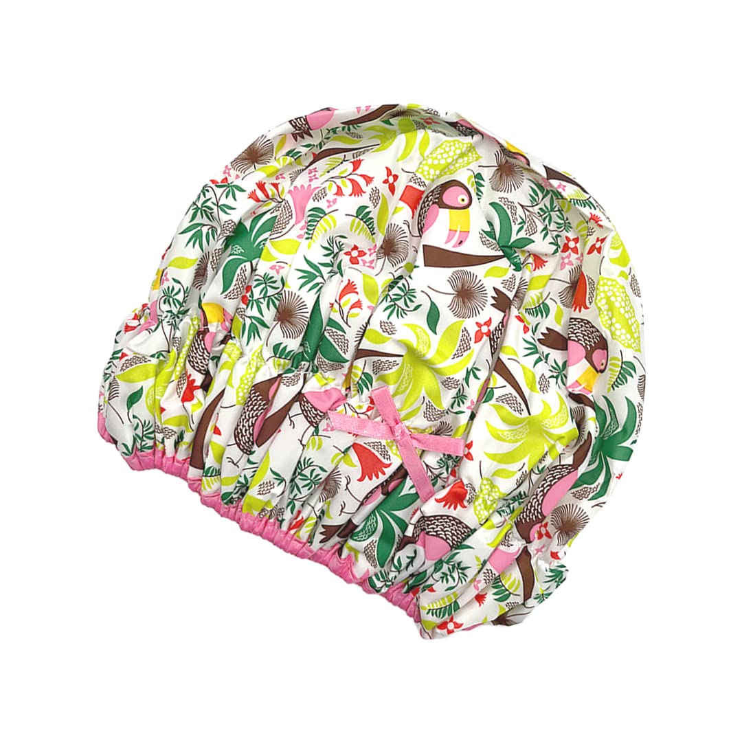 Reusable Shower Cap & Bath Cap & Lined, Oversized Waterproof Shower Caps Large Designed for all Hair Lengths with PEVA Lining & Elastic Band Stretch Hem Hair Hat - Fashionista Tropical