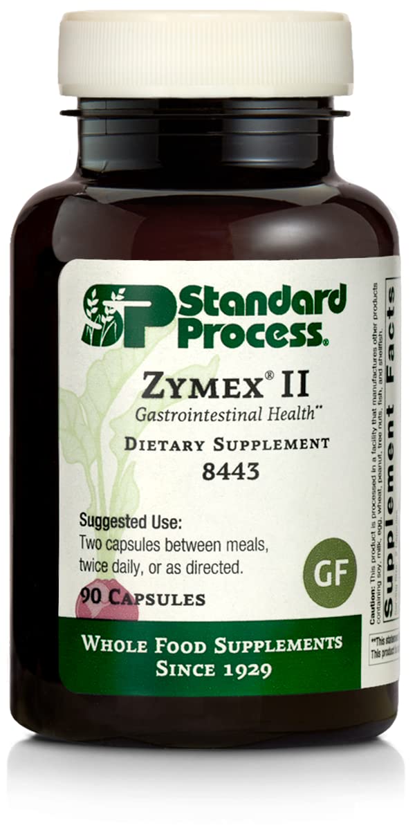 Standard Process Inc. Zymex II - Whole Food Digestion and Digestive Health with Digestion Enzymes, Cellulase, Papain, Amylase, Lipase, Almond and Bromelain - Gluten Free - 90 Capsules