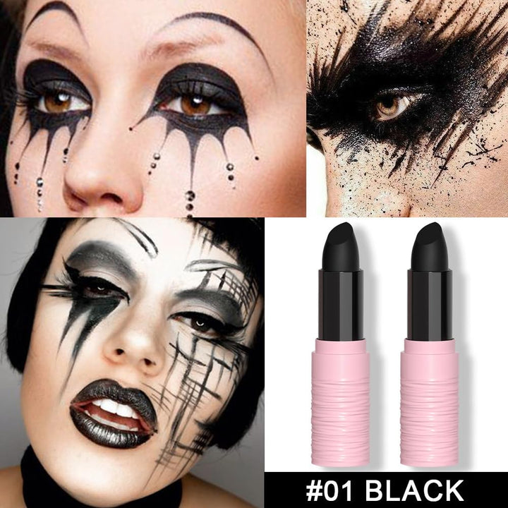 Kaely 2Pcs Lip Face Body Paint Stick,Eye Black Stick,Halloween Cosplay Birthday Party Clown Makeup Sets,Easy to Color,Black Matte Lipstick Set,labiales magicos 24 horas originales