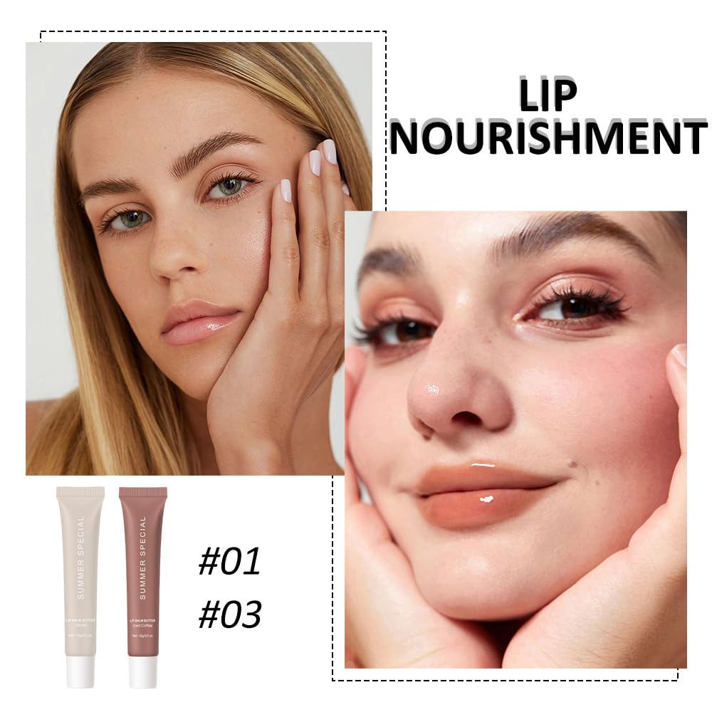 Aaiffey 2Pcs Tinted Lip Balm Set,Long-Lasting Moisturizing Lip Butter Balm for Dry Lips Care,Non-Sticky Lip Gloss Naturium Lip Balm for Soothes Softens Lip Repair(#01+#03)