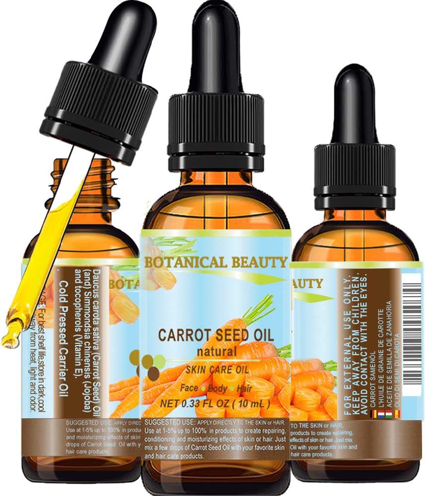 CARROT SEED OIL 100 % Natural Cold Pressed Carrier Oil. 0.33 Fl.oz.- 10 ml. Skin, Body, Hair and Lip Care. One of the best oils to rejuvenate and regenerate skin tissues.” by Botanical Beauty