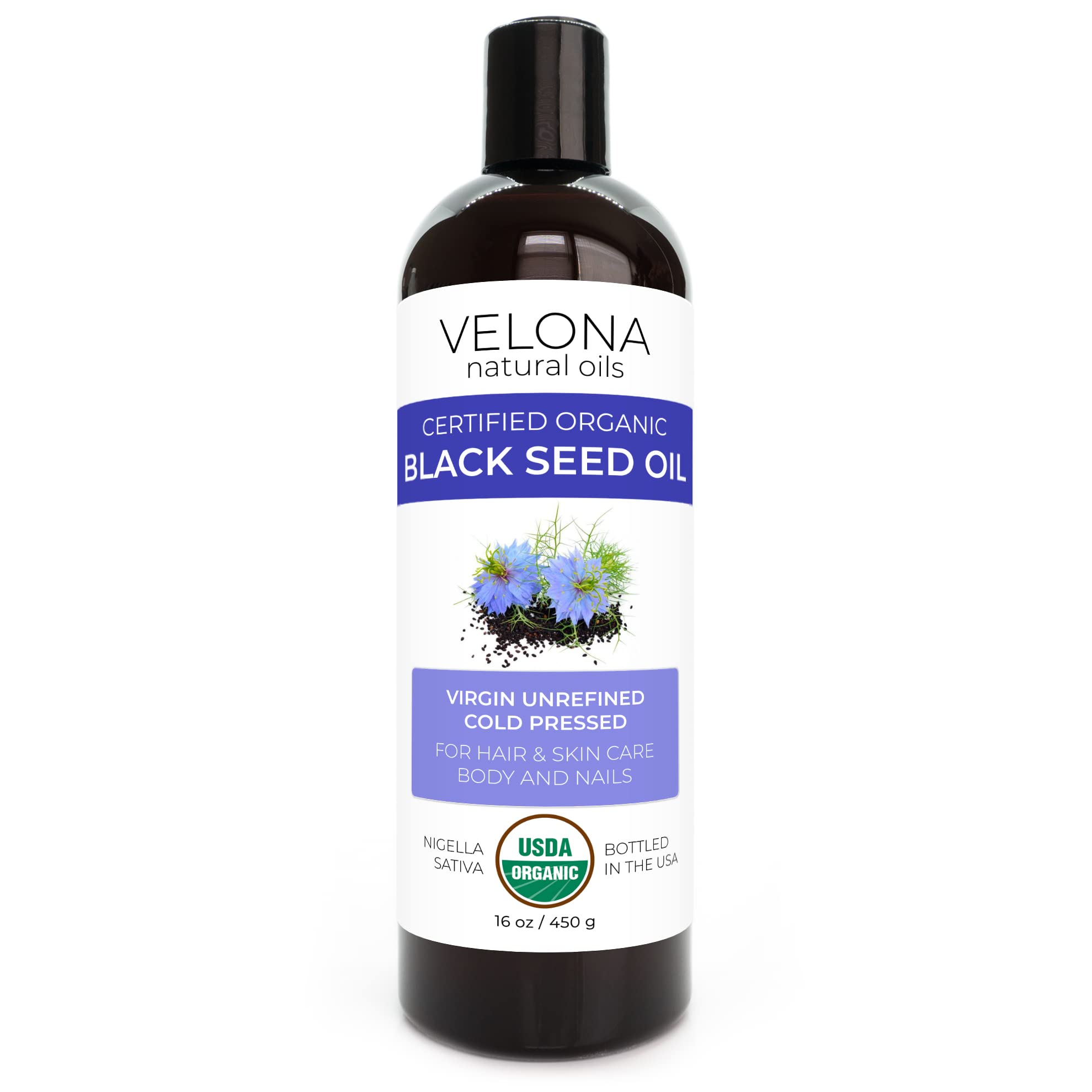 velona Black Cumin Seed Oil USDA Certified Organic - 16 oz | 100% Pure and Natural Carrier Oil | Unrefined, Cold Pressed