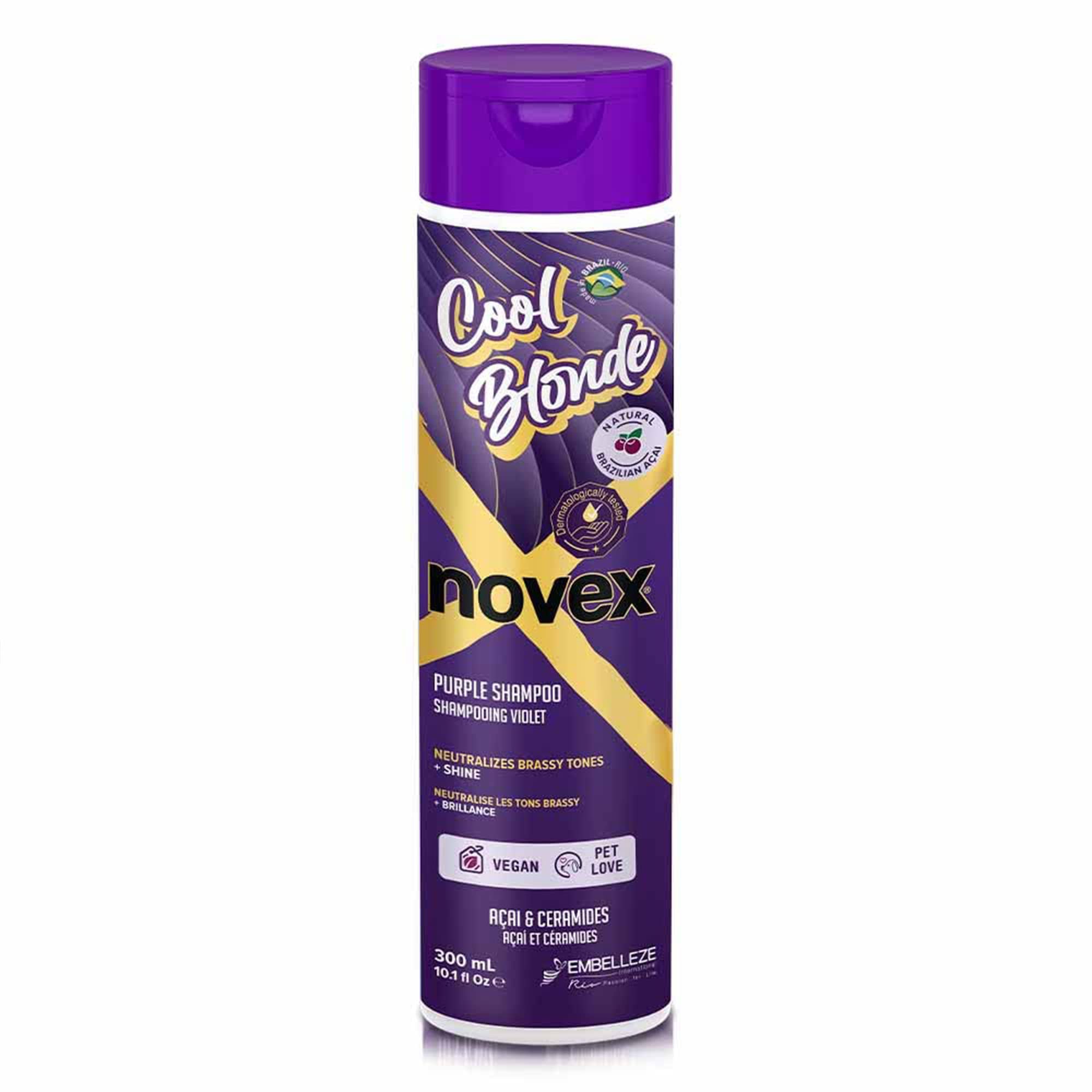 NOVEX Cool Blonde Purple Toning Shampoo 10.1oz/ 300ml - Purple Shampoo Neutralizes, Tones with Acai extract and Ceramides for blonde, silver, bleached, or brassy hair