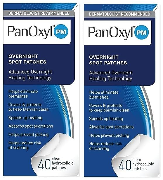 PanOxyl PM Overnight Spot Patches, Advanced Hydrocolloid Healing Technology, Fragrance Free, 40 Count - Pack of 2