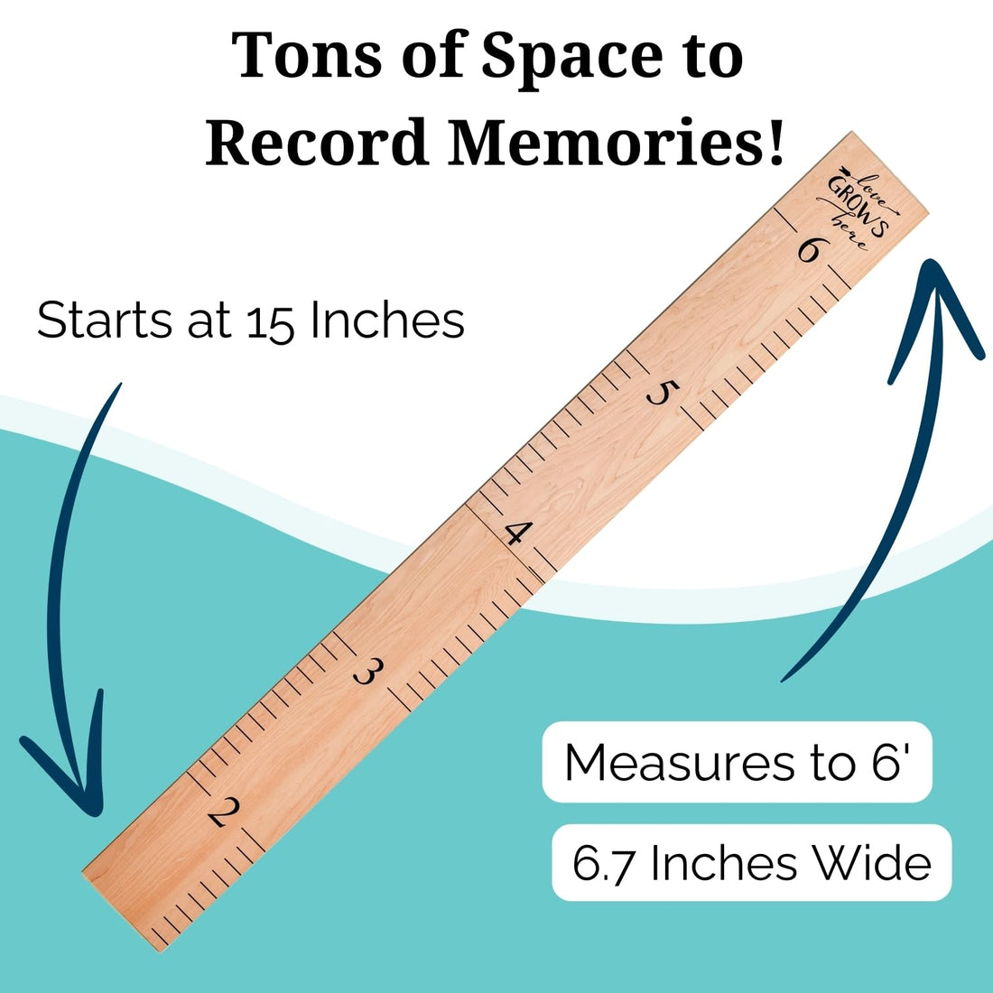 HEADWATERS STUDIO Wooden Kids Growth Chart - Measuring Board with Natural Design (63x6.7)