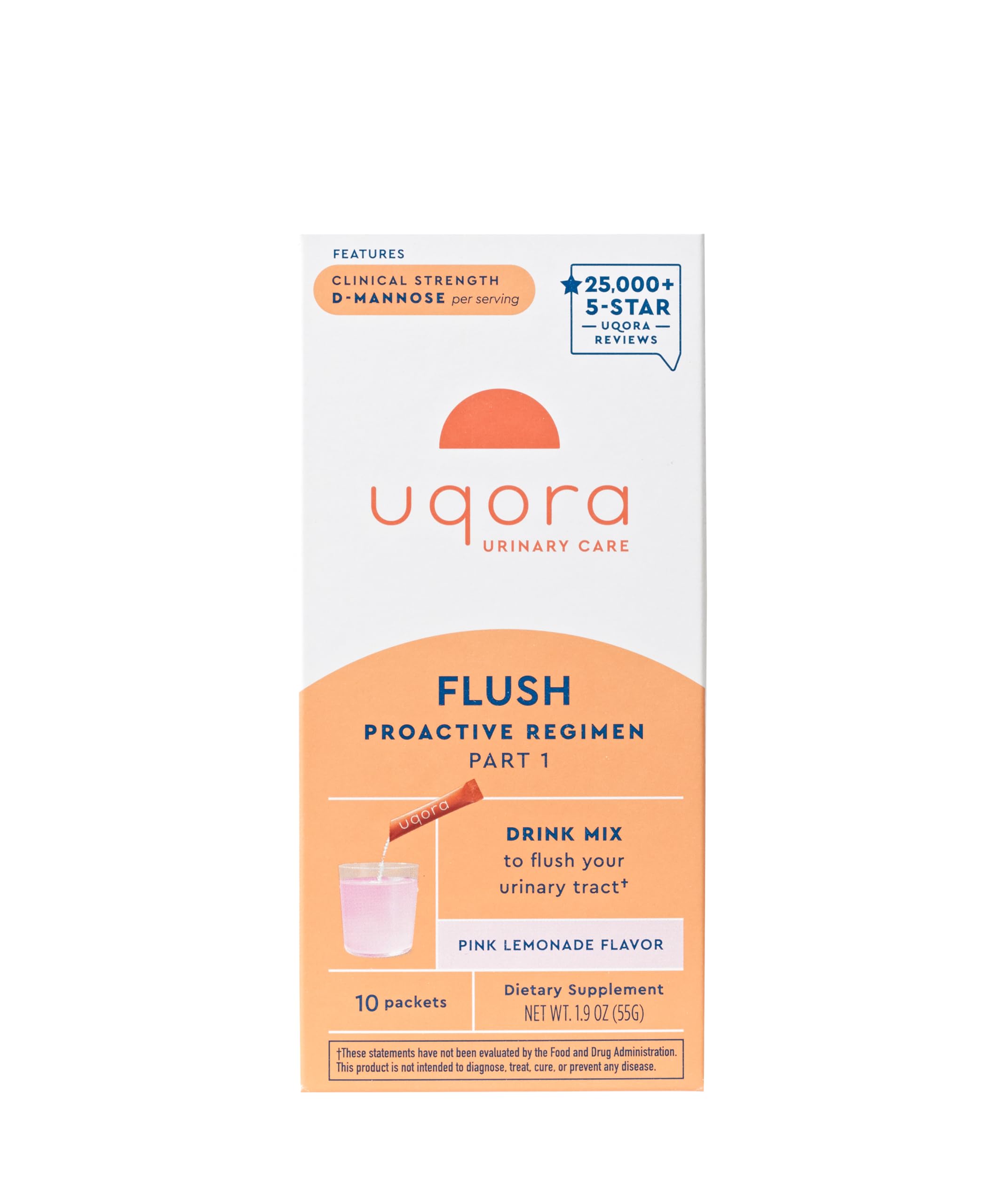 Uqora Flush - Urinary Tract* with D-Mannose, Vitamin C, Vitamin B6, Potassium, Magnesium & Calcium - Gluten-Free & Vegan - Pink Lemonade Flavor - 10 Packets (1 Pack)