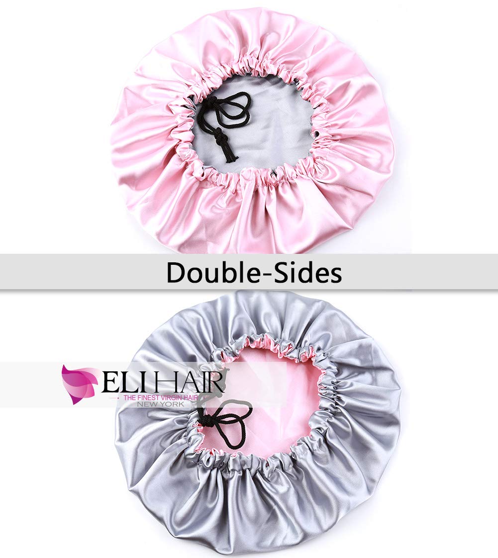 ELIHAIR Night Sleep Satin Cap for Women Girls Natural Hair Extra Large Satin Bonnet Cover Double Side Satin Cap Pink/Silvery Grey