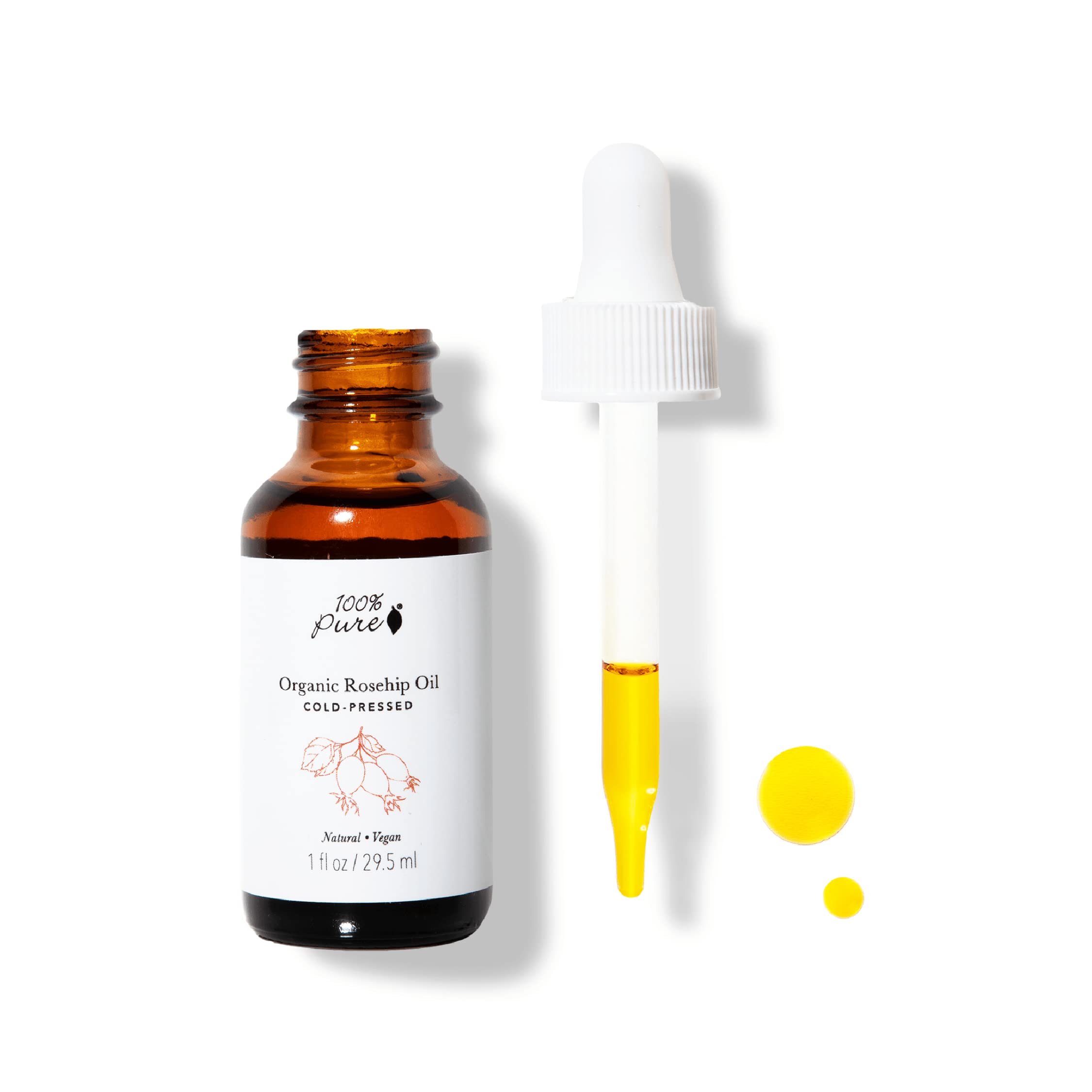 100% PURE Organic Rosehip Oil Moisturizer For Face, Body, Hair Hydrating Vitamins & Omega Fatty Acids Support Glowing, Plumped Up Youthful Skin - Natural Cold-Pressed Facial Radiance - Vegan - 1oz