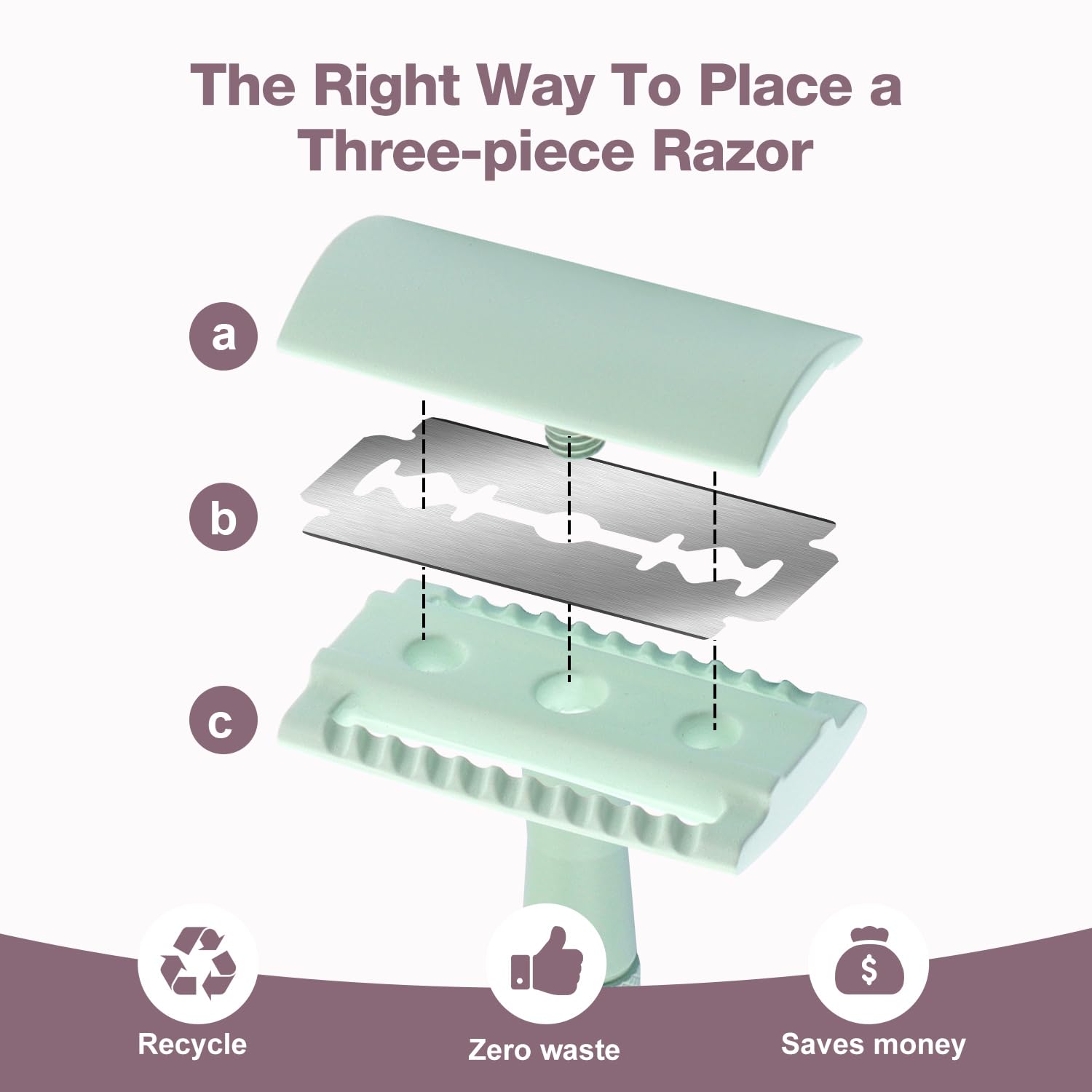 KINGHOOD Brass Safety Razor with 10 Blades,One Blade Razor Reusable Razor Eco-Friendly Razor Long Handle & Weighted Razor,Double Edge Razor Single Blade Razor for Sensitive Skin