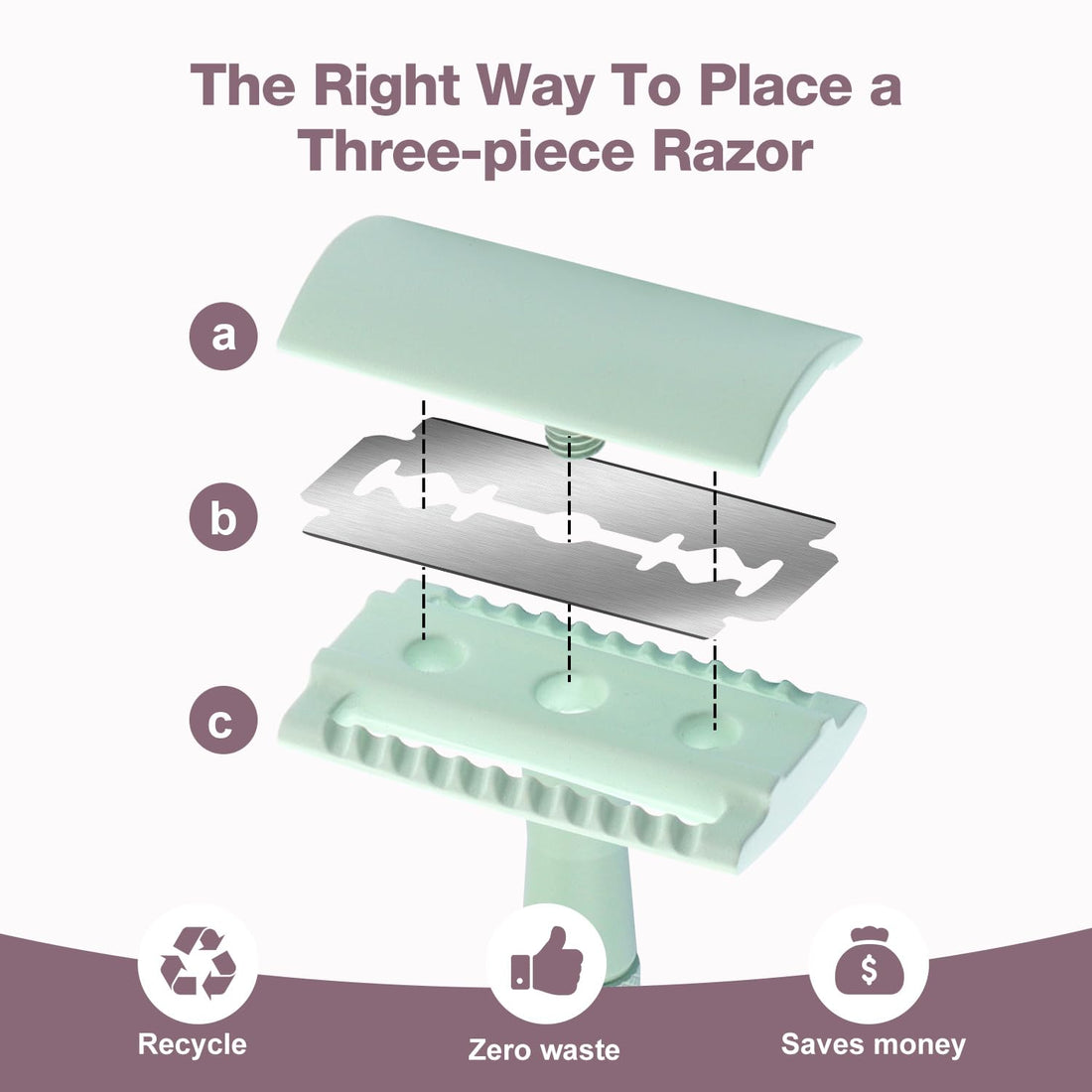 KINGHOOD Brass Safety Razor with 10 Blades,One Blade Razor Reusable Razor Eco-Friendly Razor Long Handle & Weighted Razor,Double Edge Razor Single Blade Razor for Sensitive Skin