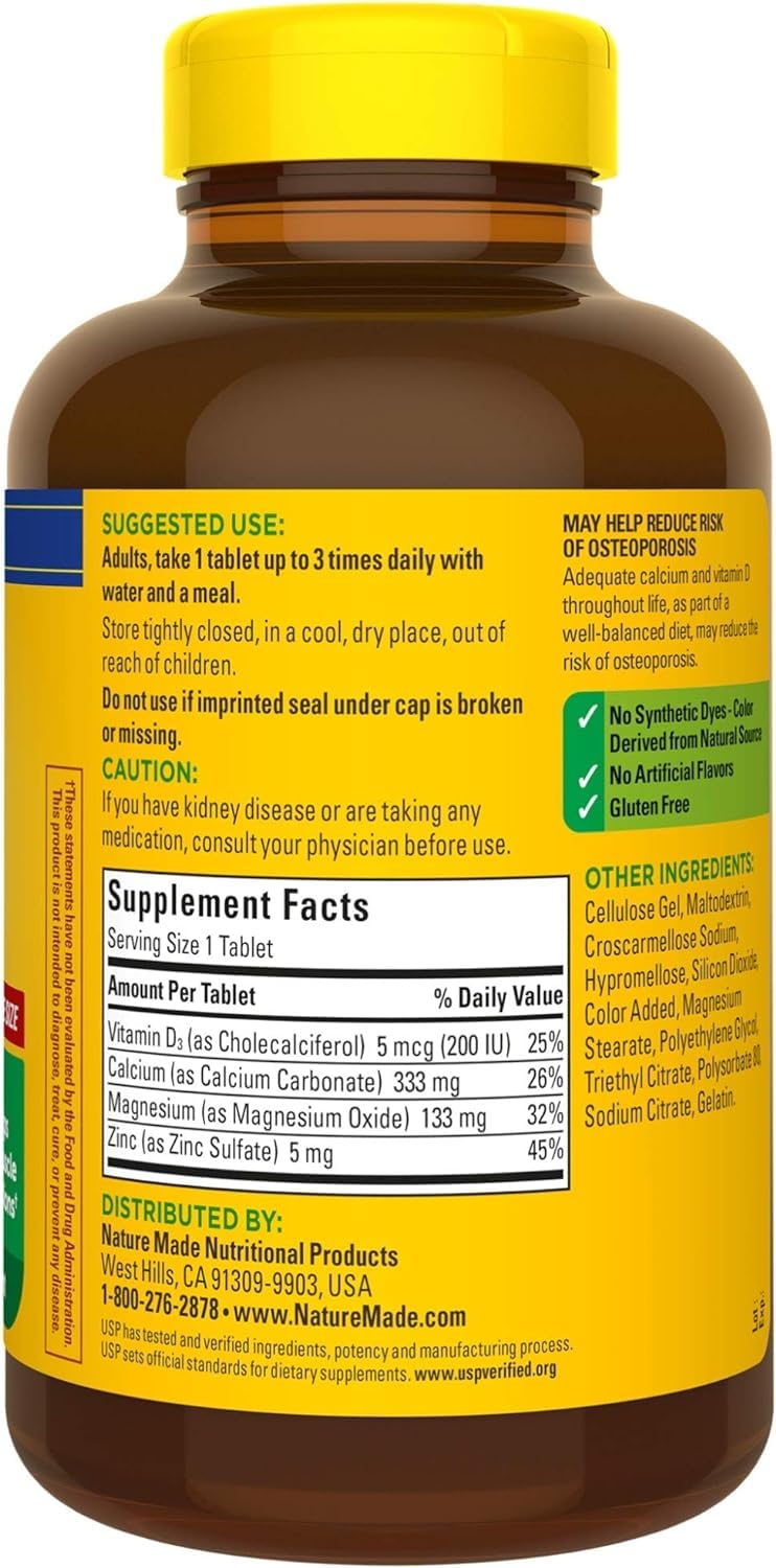 Nature Made Calcium, Magnesium Oxide, Zinc with Vitamin D3 helps support Bone Strength, Tablets, 300 Count