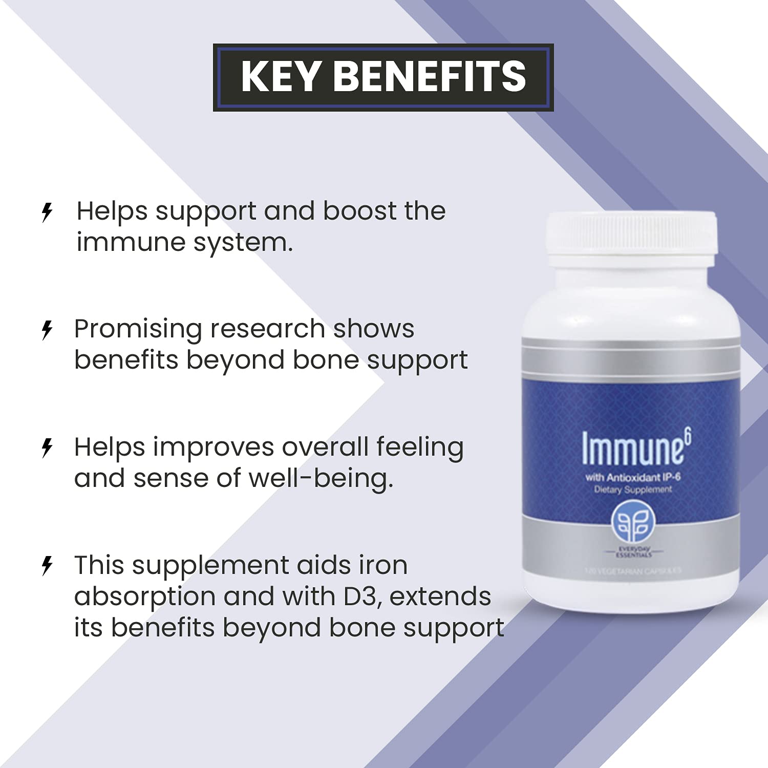 PURE Immune6 120 Capsules - Immune Support Supplement with Antioxidant Inositol Hexaphosphate IP6, Selenium Supplement + Iron with Vitamin C and D3. Boost Immunity with Our Multi Vitamin.