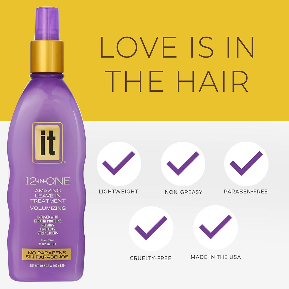 IT 12-in-ONE Amazing Leave In Treatment Spray | Volumizing, Infused with Keratin Proteins, Repairs, Protects, Strengthens Hair | Parabens Free, 10.2oz