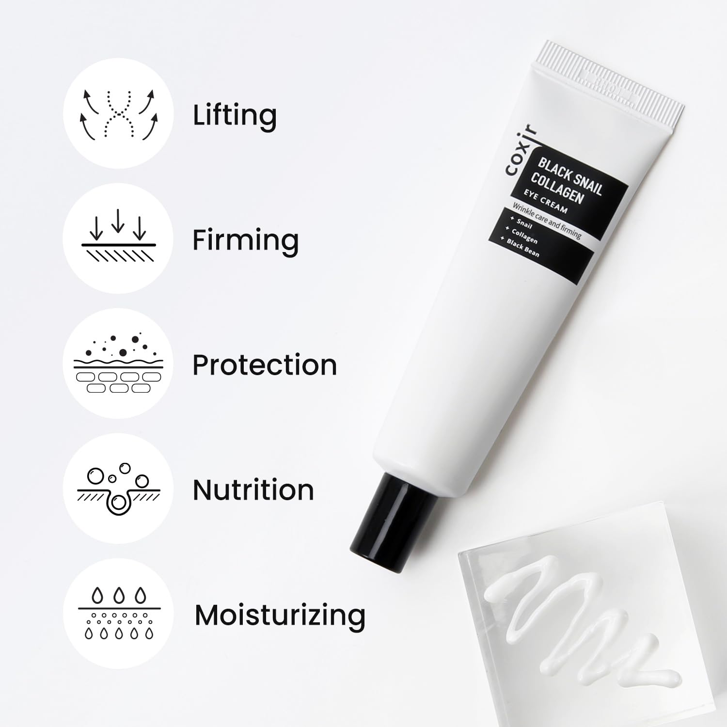 COXIR Black Snail Collagen Eye Cream (30ml / 1.01 fl.oz.) Blackbeans, Snail Mucin,Niacinamide,Collagen formulated slimy textured cream/korean wrinkle care