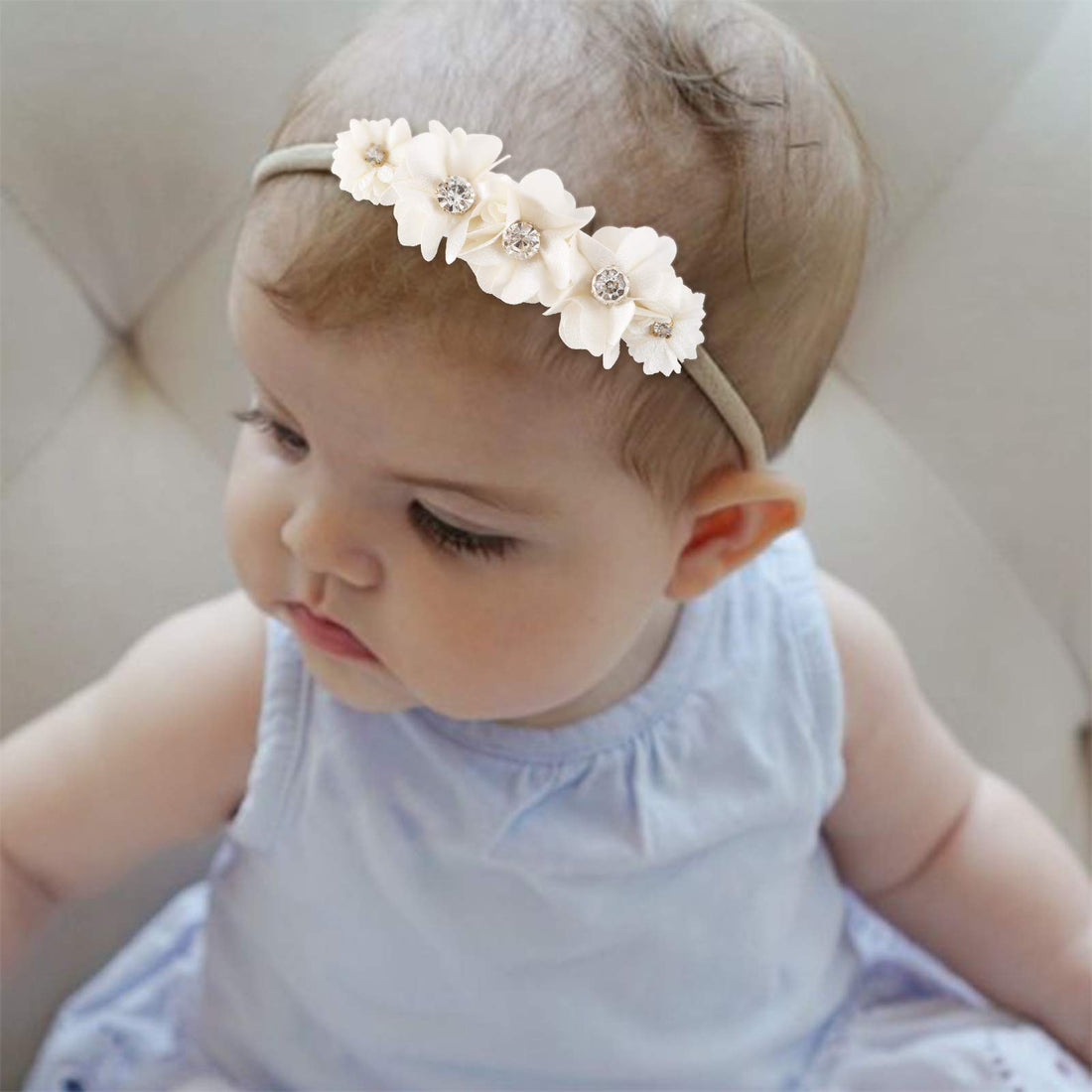 cherrboll 3pcs Baby Girl Flower Headbands, Super Soft & Stretchy Nylon Floral Hairbands for Newborn Toddler