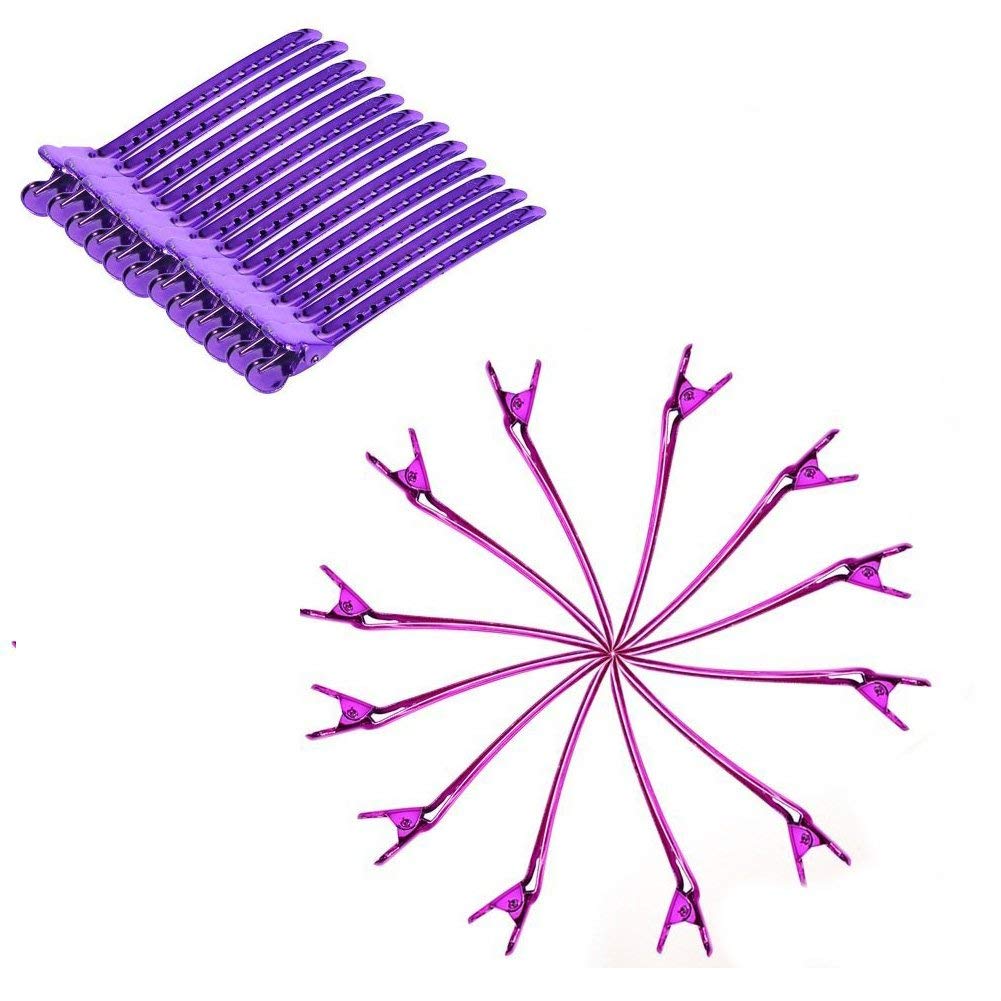 12Pcs Sectioning Clip Barrette Metal Duckbill Clip Hair Grip Clamps Salon Barber Hairdressing Styling Tools, Purple