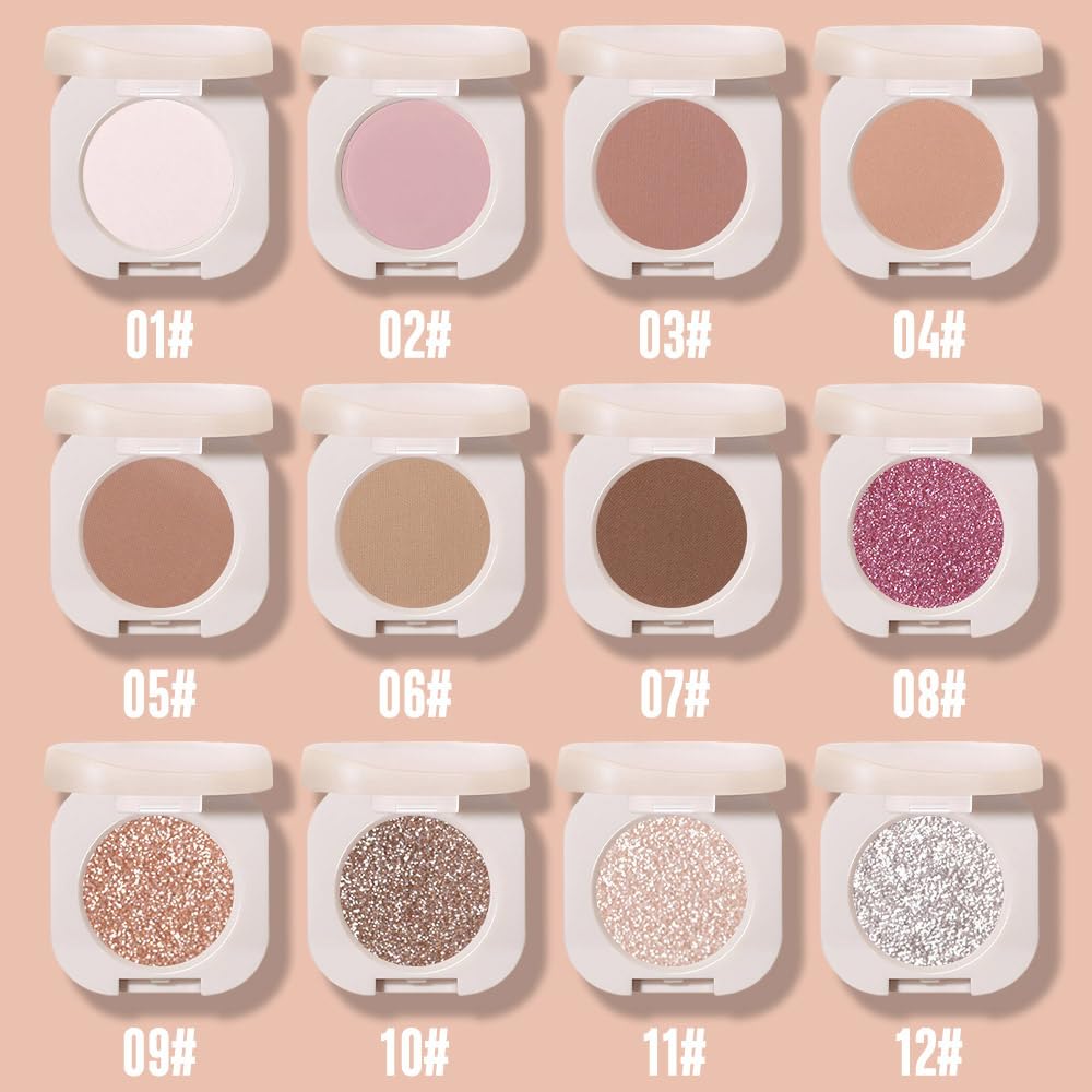 FeiCuiYun Monochrome Glittler Eyeshadow, Pressed Glitter Eyeshadow, Matte Pressed Powder Single; Vegan, Talc, Paraben & Cruelty Free, Brown Glitter (10)