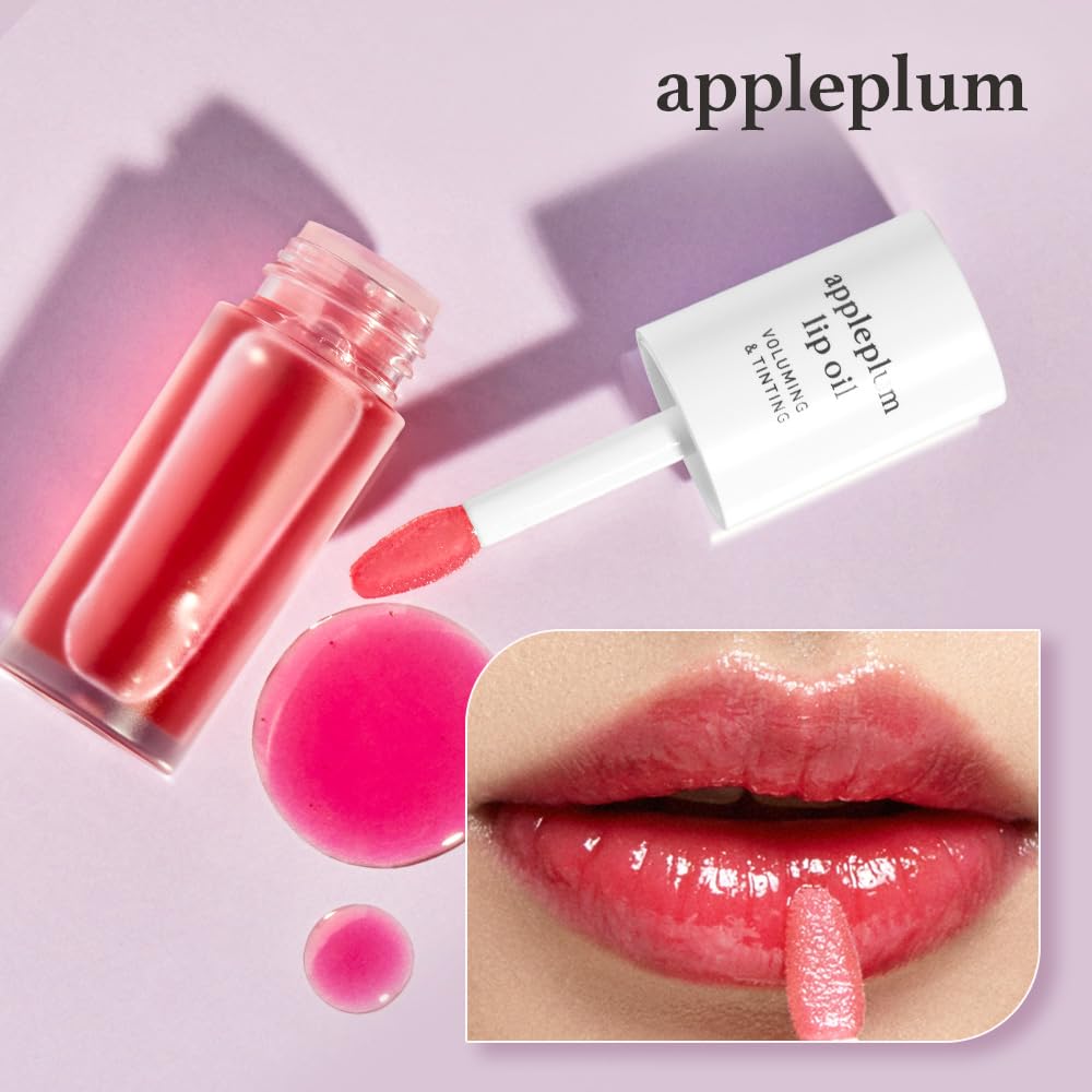NOONI Korean Vegan Lip Oil - Appleplum | Lip Stain, Gift, Long-Lasting, Moisturizing, Plumping, Revitalizing for Dry Lips, Waterproof, No Peel Off, Korean Lip Tint, Easter Basket Stuffers, 0.12 Fl Oz