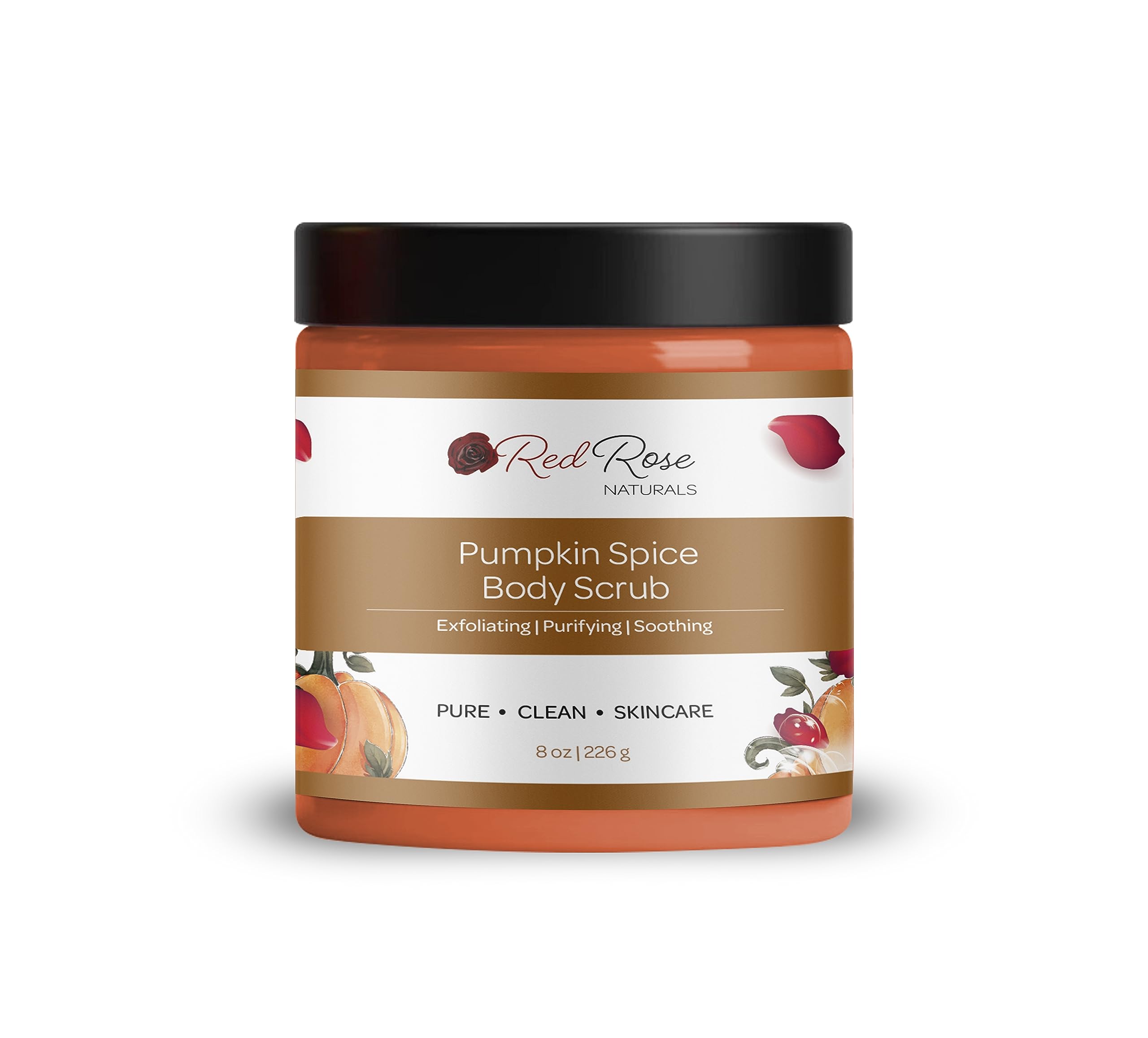 Red Rose Naturals Pumpkin Spice Body Scrub, All Natural, Gently Exfoliating, Fall Scented Body Care, Vegan Sugar Scrub,8 oz
