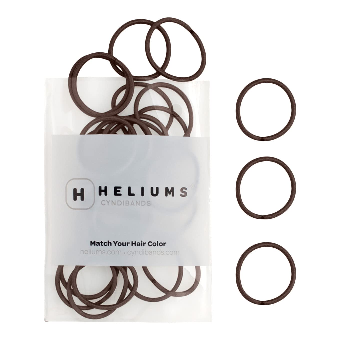 Heliums Small Hair Ties - Dark Brown - 1 Inch Hair Bands, 2mm Hair Elastics For Thin Hair and Kids - No Damage Ponytail Holders in Neutral Colors - 48 Count