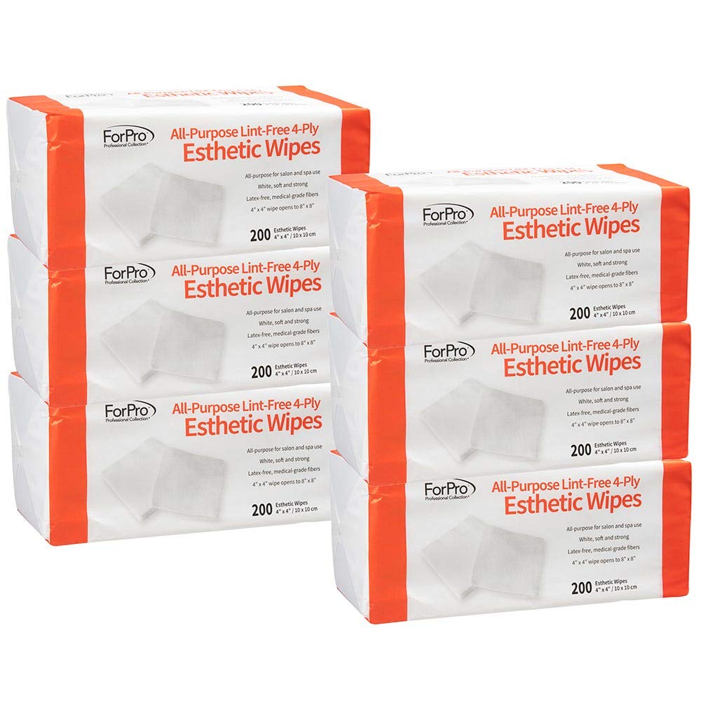 All-Purpose Lint-Free 4-Ply Esthetic Wipes, Non- Woven, For Salon and Spa Use- Soft, Strong and Durable, Latex-Free, Medical-Grade Fibers - 4ââ‚¬Â x 4ââ‚¬Â - 200-Count (Pack of 6)