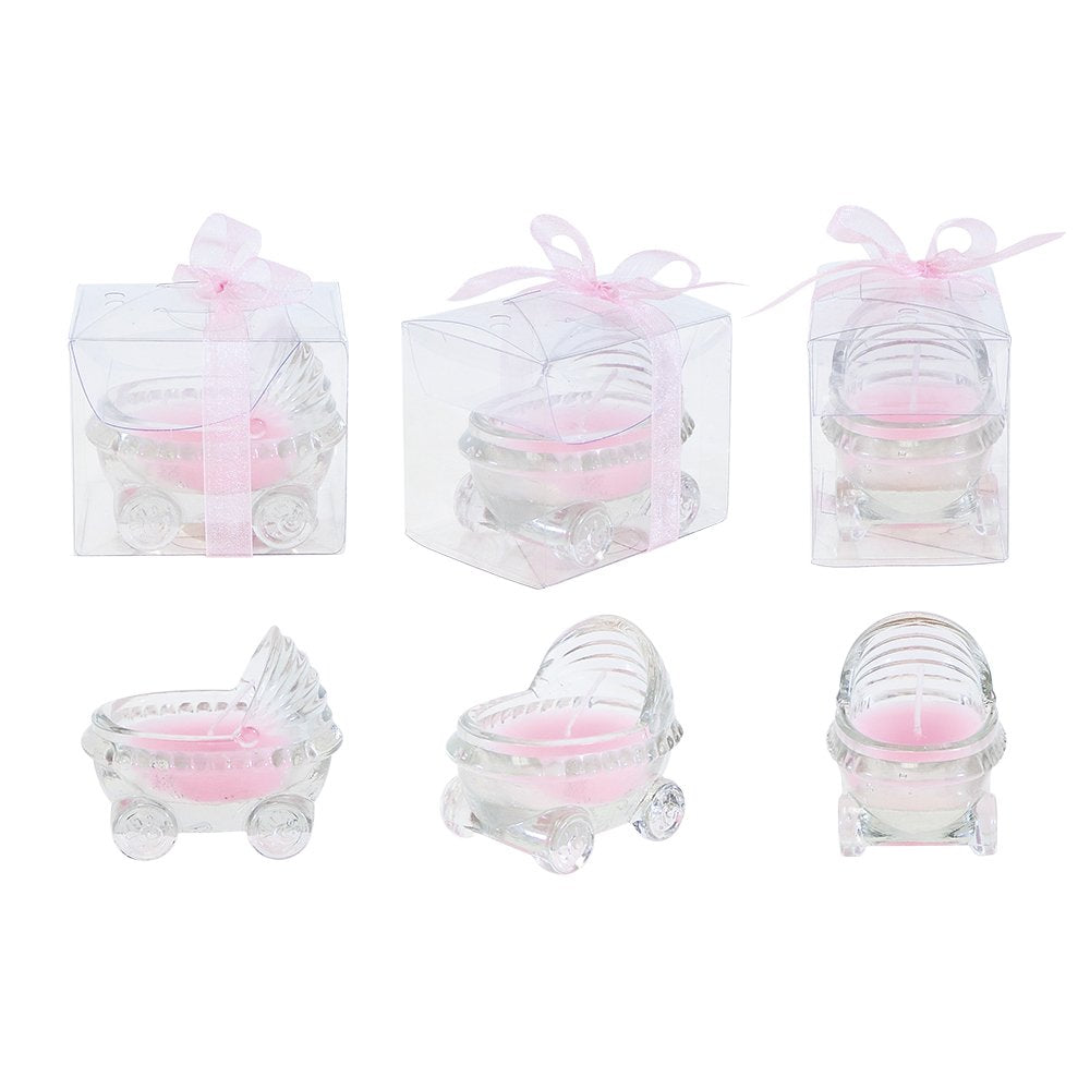 Lunaura 12 pcs Scented Baby Powder Pink Glass Baby Carriage Container Candles, Palm Wax Candle, Baby Shower Gifts, Decorative Accent, Home Décor, Memory Keepsake, Party Favors, Centerpieces