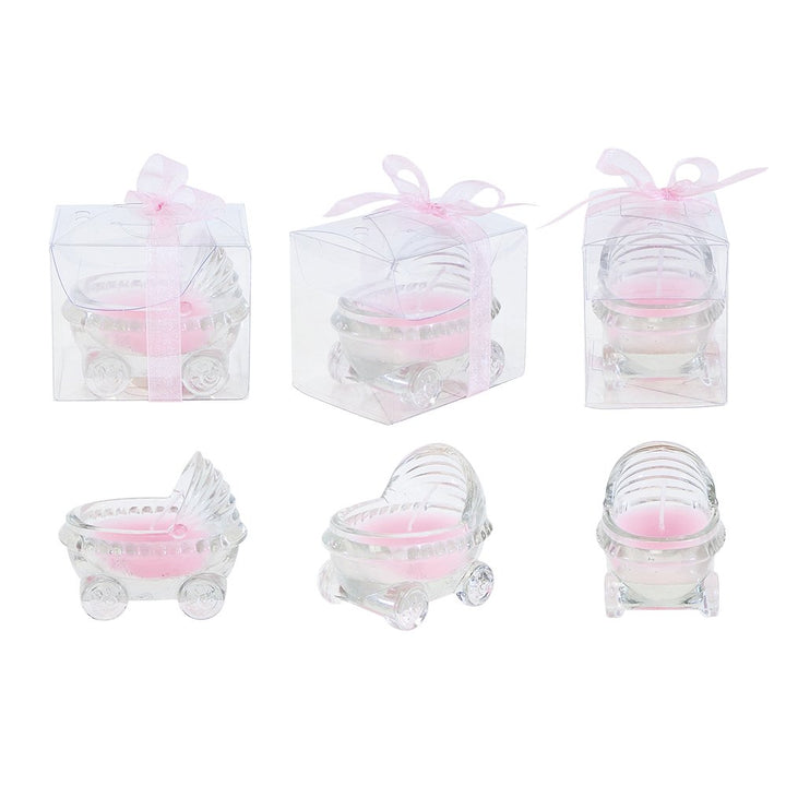 Lunaura 12 pcs Scented Baby Powder Pink Glass Baby Carriage Container Candles, Palm Wax Candle, Baby Shower Gifts, Decorative Accent, Home Décor, Memory Keepsake, Party Favors, Centerpieces