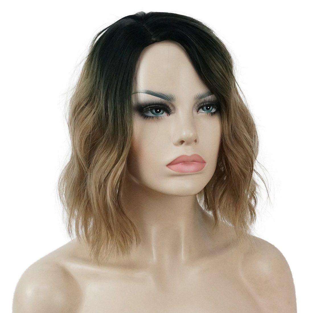 Lydell Short Wavy Bob Cuts Hairstyle For Women Light Brown Ombre Synthetic Hair Full Wigs