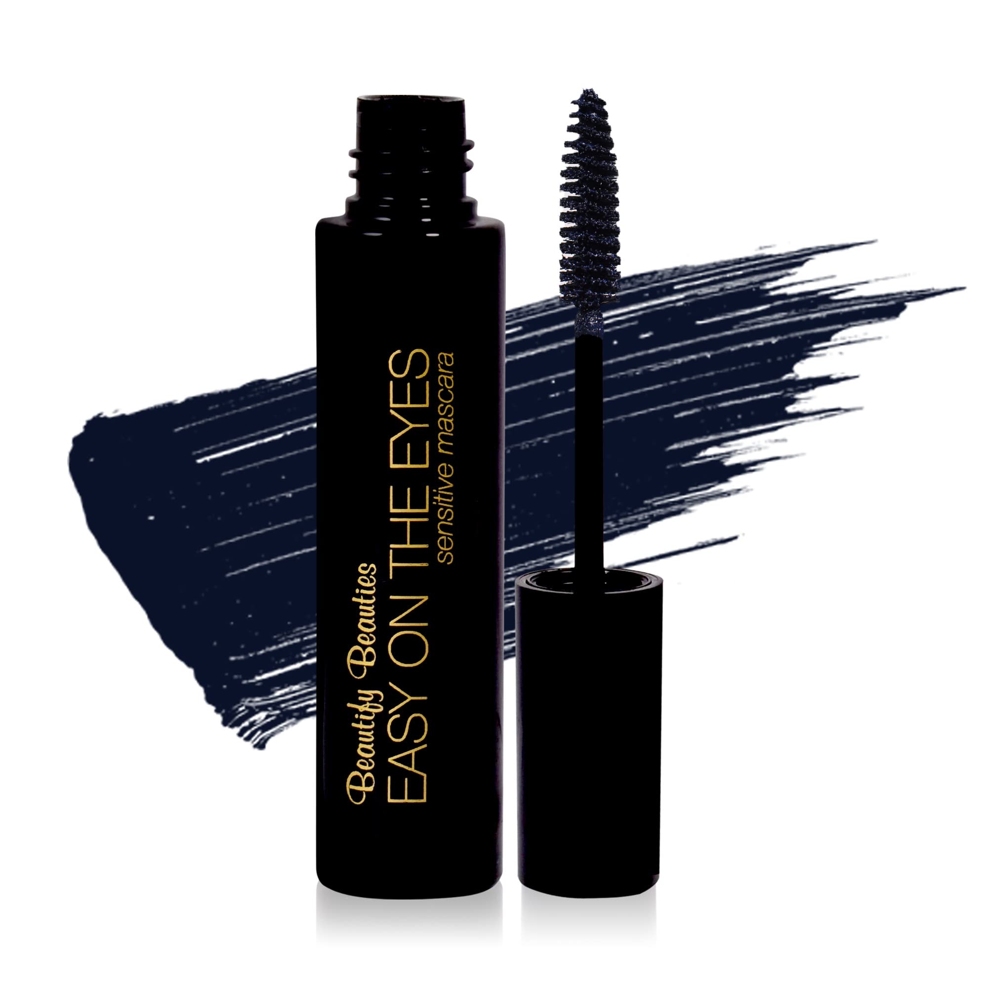 Navy: EASY ON THE EYES Sensitive Eye Mascara, Navy (0.35 oz) By Beautify Beauties. Gives You Natural Looking Lashes. Non irritating, Great for Sensitive Eyes, Fragrance-free