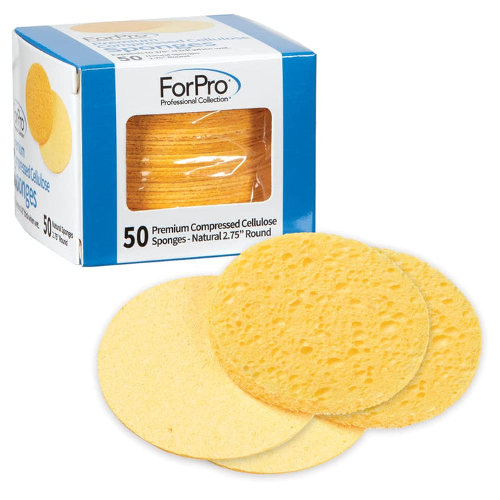 ForPro Premium Compressed Facial Sponges, 50-Count Cellulose Sponges for Facial Cleaning, Exfoliating and Makeup Removal, 2.75 Round, Natural