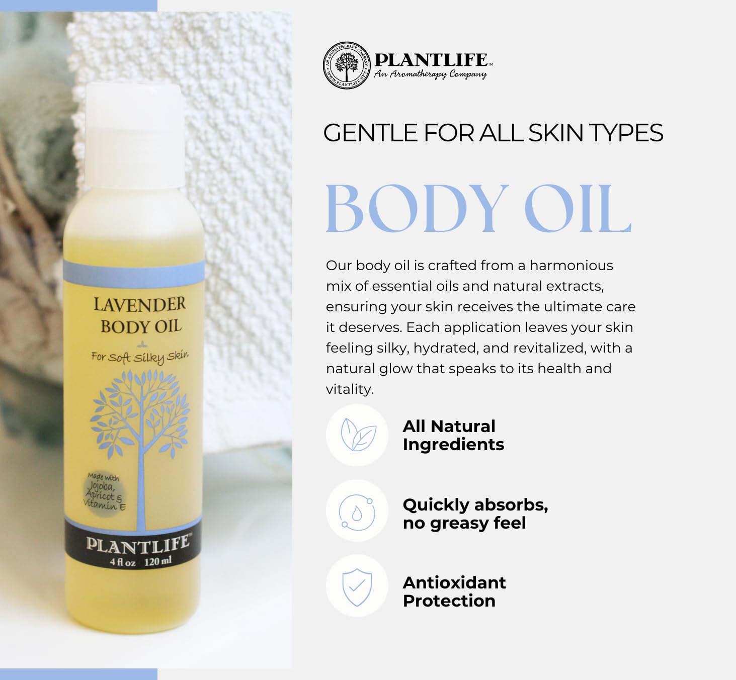 Lavender Body & Bath Oil with Vitamin E, Apricot & Jojoba- 4 oz.