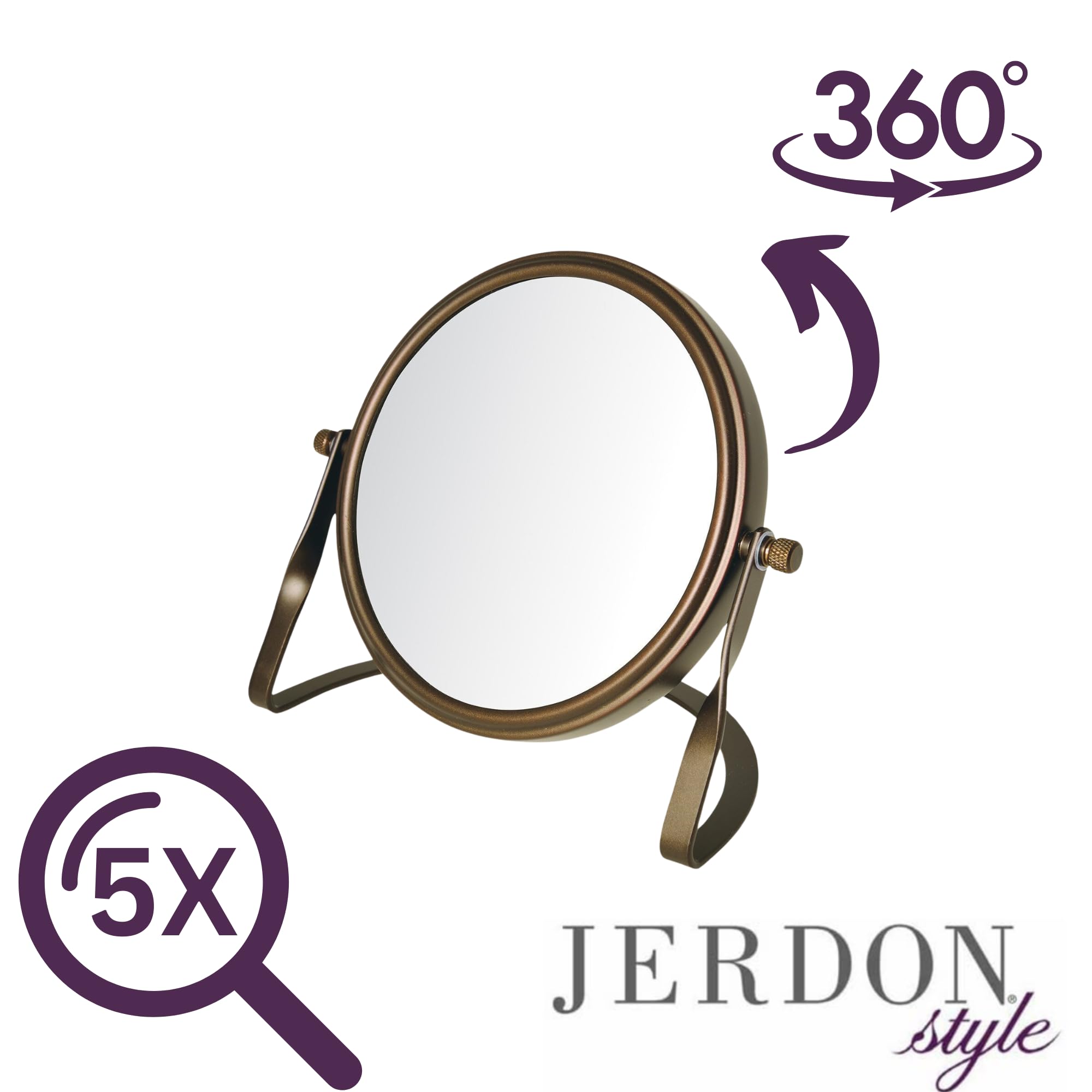 Model's Choice Dual-Sided 5X/1X Magnification Table Top Makeup Mirror, Bronze, 5.75, 0.75 Pound