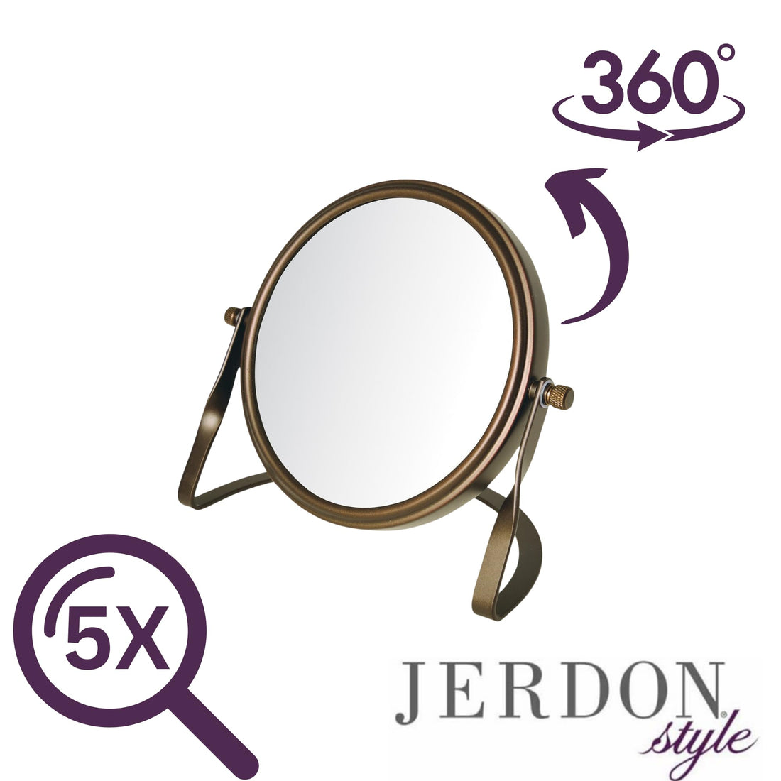 Model's Choice Dual-Sided 5X/1X Magnification Table Top Makeup Mirror, Bronze, 5.75, 0.75 Pound