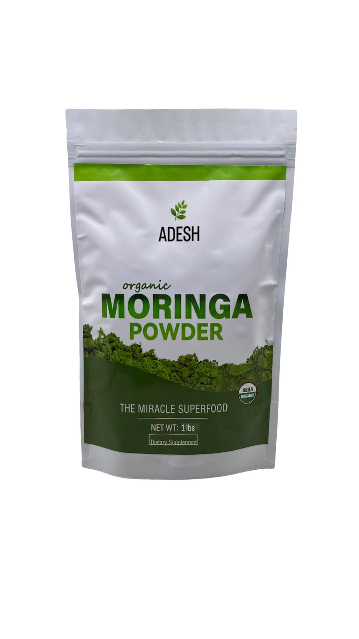 Adesh Organic Moringa Powder 16g|100% Pure Moringa Leaf Powder |Non GMO, Metabolism & Immune Support. Perfect for Smoothies and Drinks. Pure Supergreen, Vegan Greens, and Nature's Multivitamin (1lb)