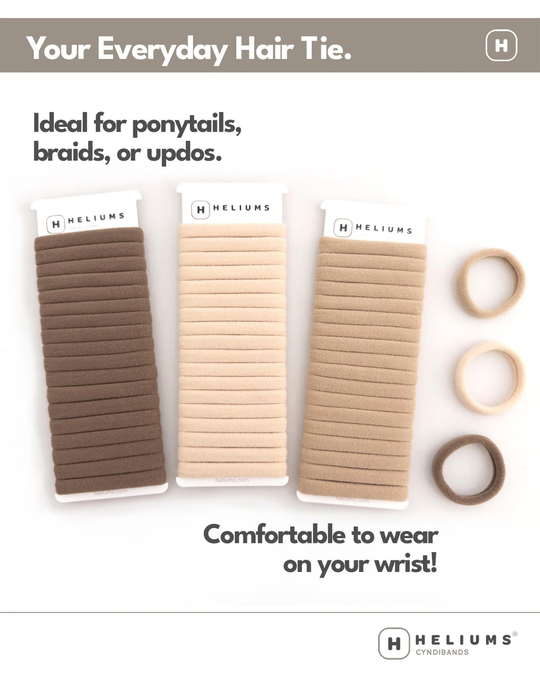 Heliums Soft Hair Ties - No Damage Seamless Nylon Fabric Bands, Stretchy Ponytail Holders for Thin & Thick Hair - Standard 1.5 Inch, Sandy Blonde, 20 Pack