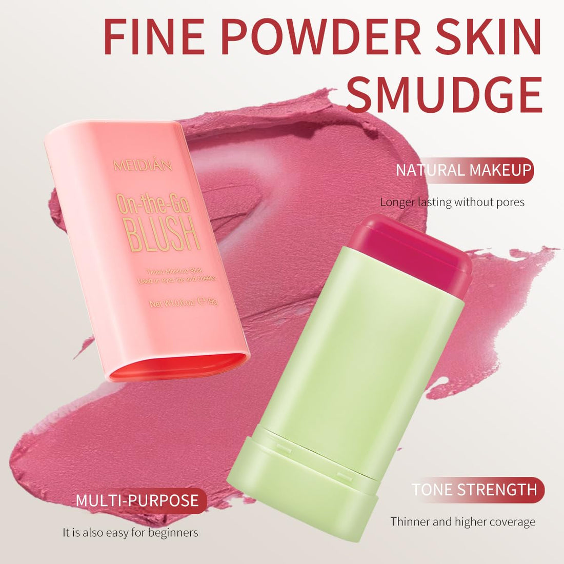 Multi-Use Blush Stick,Cream Contour Stick, for Sculpt the Cheeks, Waterproof Natural Nude Makeup,Tinted Solid Moisturizer Stick for Eyes Lips Cheek (Pink, 0.6.oz)
