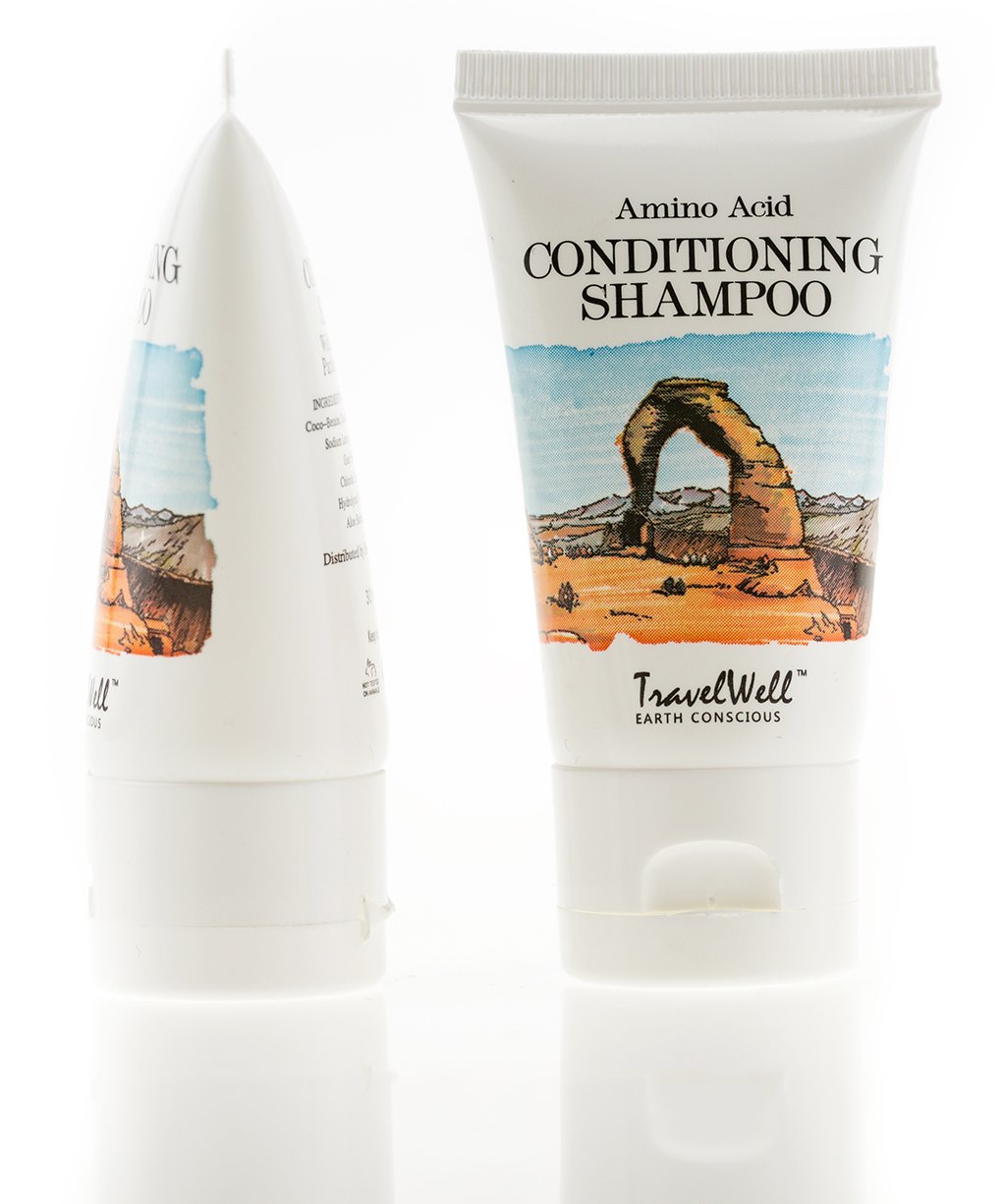 Travel Well Landscape Series Hotel Shampoo and Conditioner Supplies for Guests 2 in 1, 1.0 Fl Oz/30ml, Individually Wrapped 200 Tubes per Box | Travel Size Toiletries | Hotel Toiletries Bulk Set