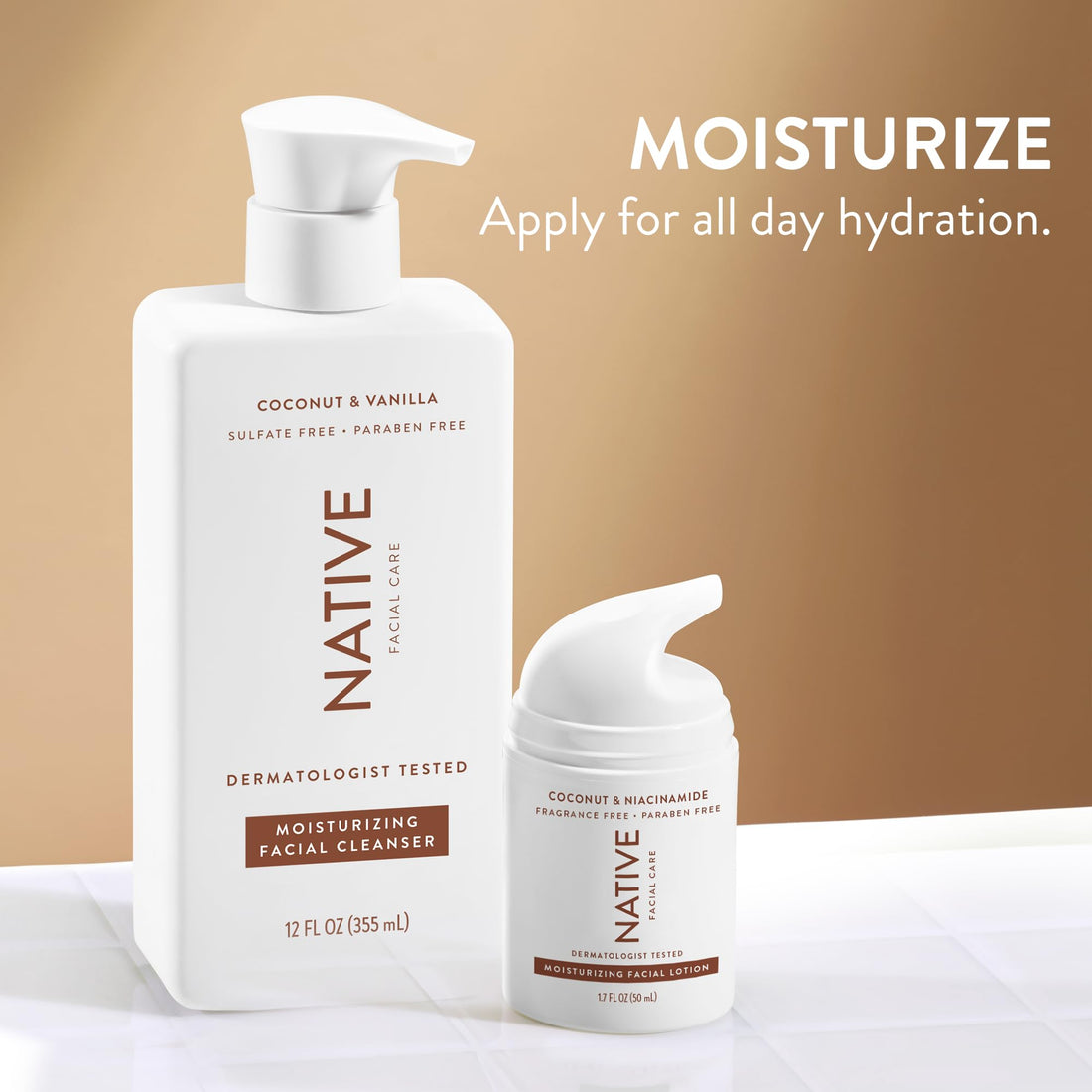 Native Moisturizing Daily Facial Moisturizer Gentle Face Lotion Hydrating Cream for Women and Men with Vitamin B3 & Coconut Lightweight Non Greasy Formula - 1.7 fl oz