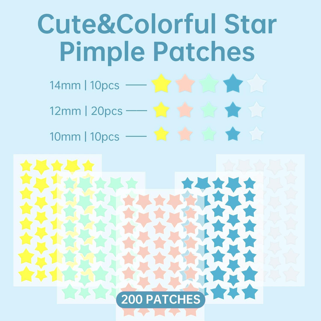 REDANHA 200 Counts Star Patch for Face, Hydrocolloid Acne Pimple Patch with Tea Tree Oil for Party Gift Covering Zits Blemishes