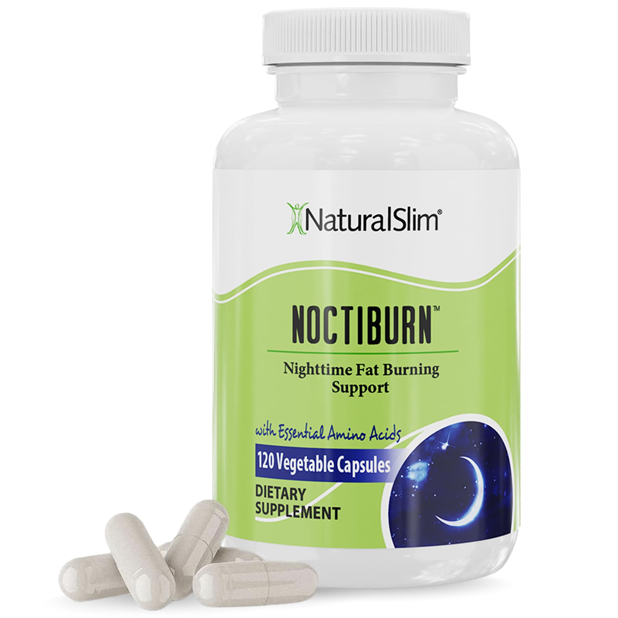 NaturalSlim NoctiBurn Night Burning & Metabolism Support Supplements with Essentials Amino Acid - Nighttime Fat Burner - 120 Vegetable Capsules