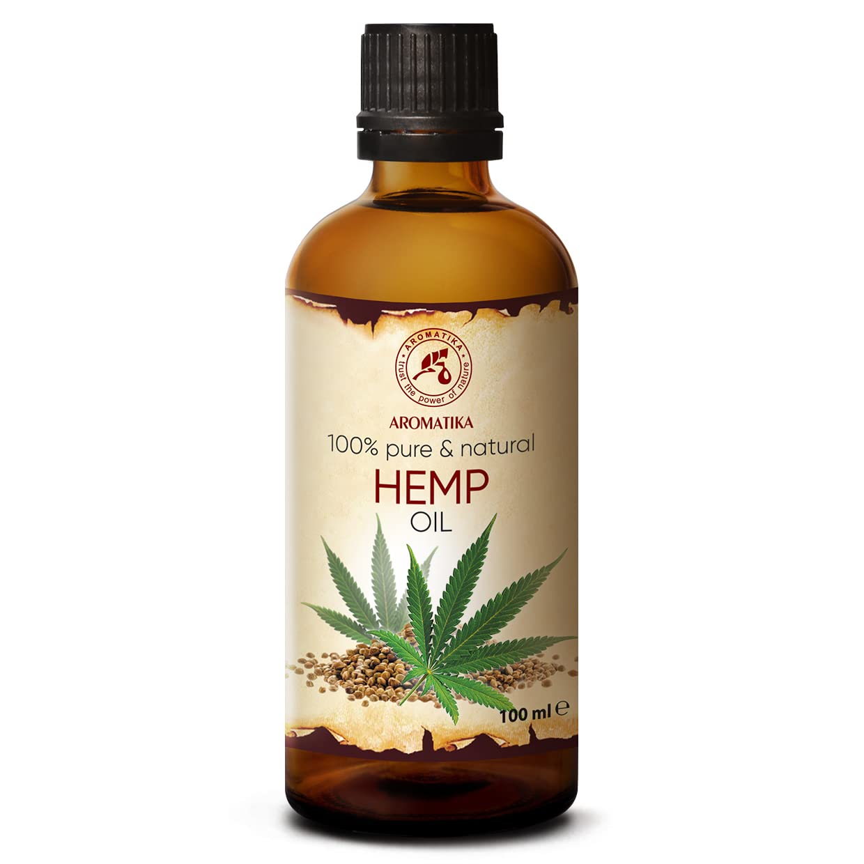 Hemp Oil 3.4 Fl Oz - Pure & Natural - Cold Pressed Hemp Seed Oil - Unrefined Carrier Oil for Essential Oils - for Skin - Nails - Lips - Hair - Face & Body Care
