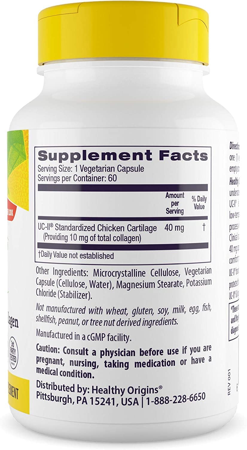 Healthy Origins UC-II, 40 mg - Premium Collagen Supplement for Joint Health, Mobility & Flexibility - Undenatured Type II Collagen - Gluten-Free & Non-GMO Supplement - 60 Veggie Caps