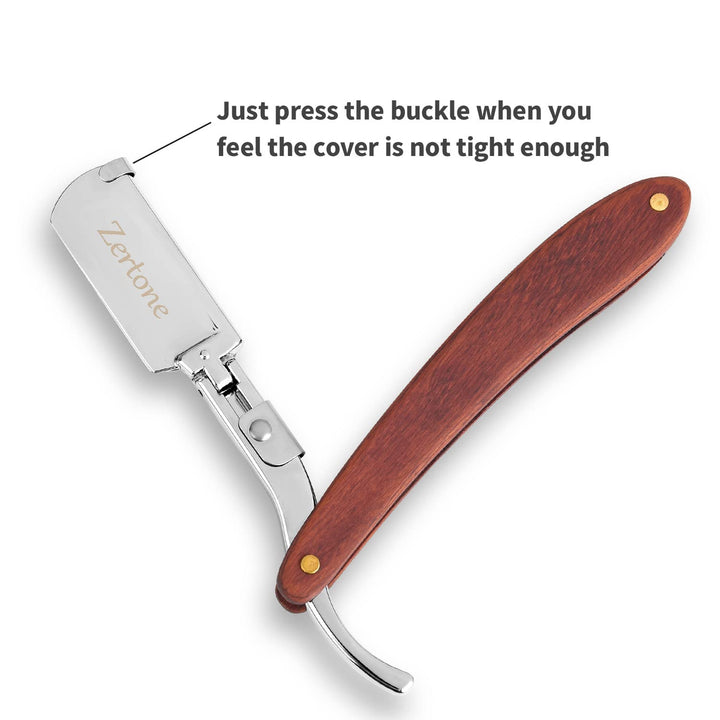 Zertone Aluminum: Straight Edge Razor Natural Wood Scale With Five Double Edge Blades - Professional And Close Shaving - Men'S Manual Shaver, Barber Approved