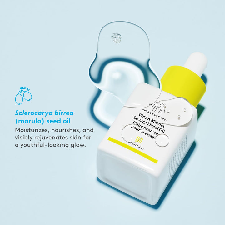 Drunk Elephant Virgin Marula Luxury Facial Oil - 30 ml/1 fl oz - Face Oil - Clean Clinical Skincare - Cruelty-Free - Dermatologist-Tested - Free of Essential Oils, Silicones, and Fragrance